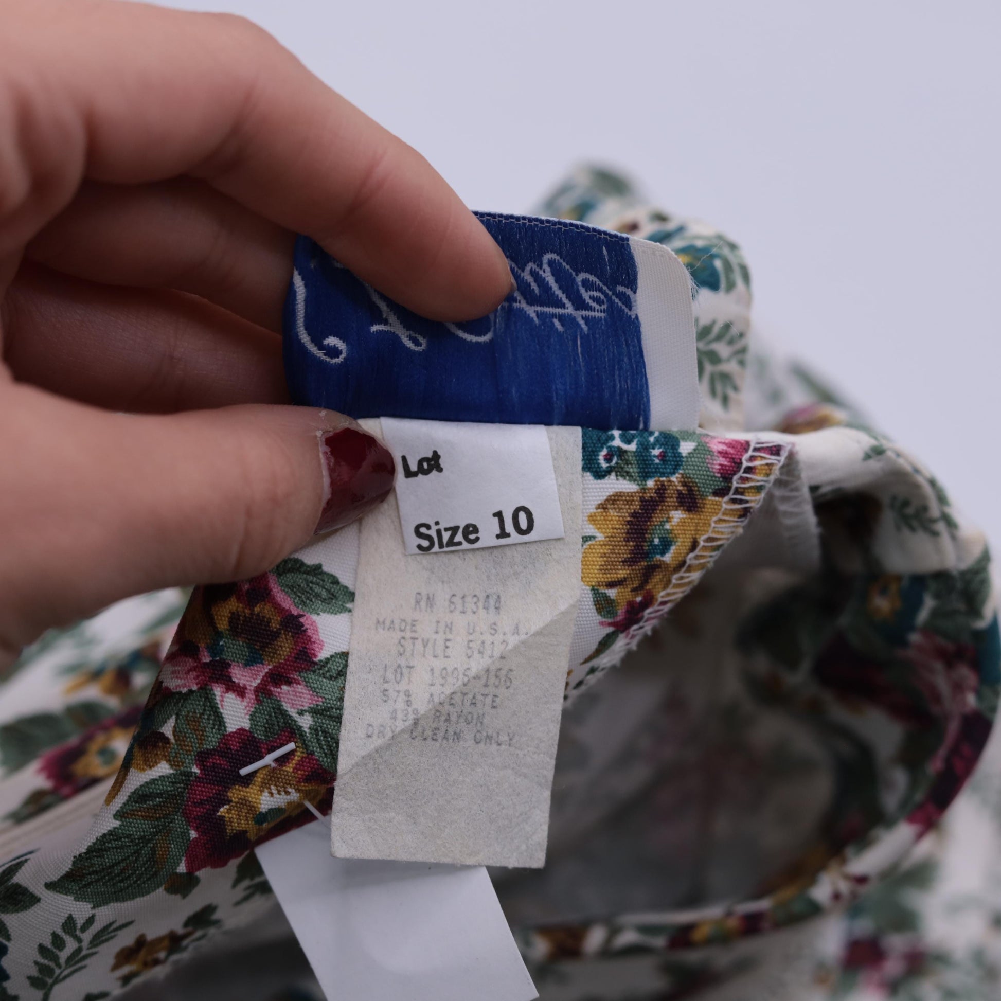 80s S.L. Petites Floral Midi Dress Deep V Puff Sleeve White Multicolor Small