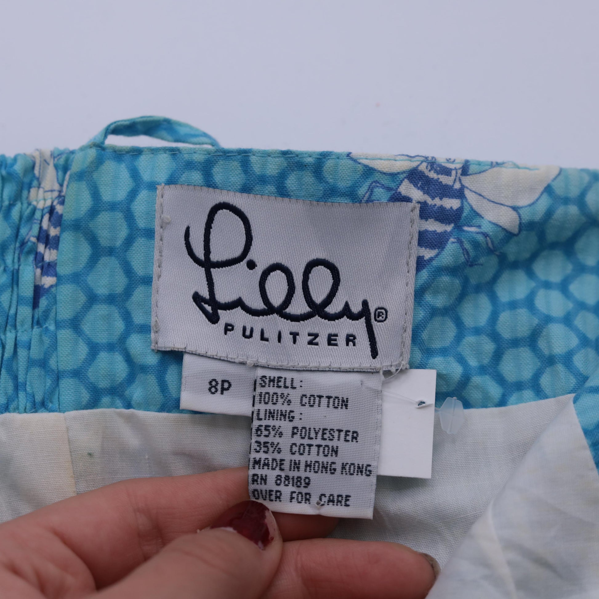 90s Lilly Pulitzer Blue Honeycomb Bee Print Mini Dress Tie Shoulder Small 8