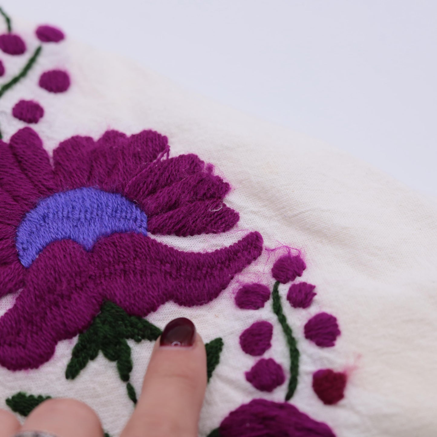 90s Mexican Embroidered Tunic Blouse White Purple Floral Large