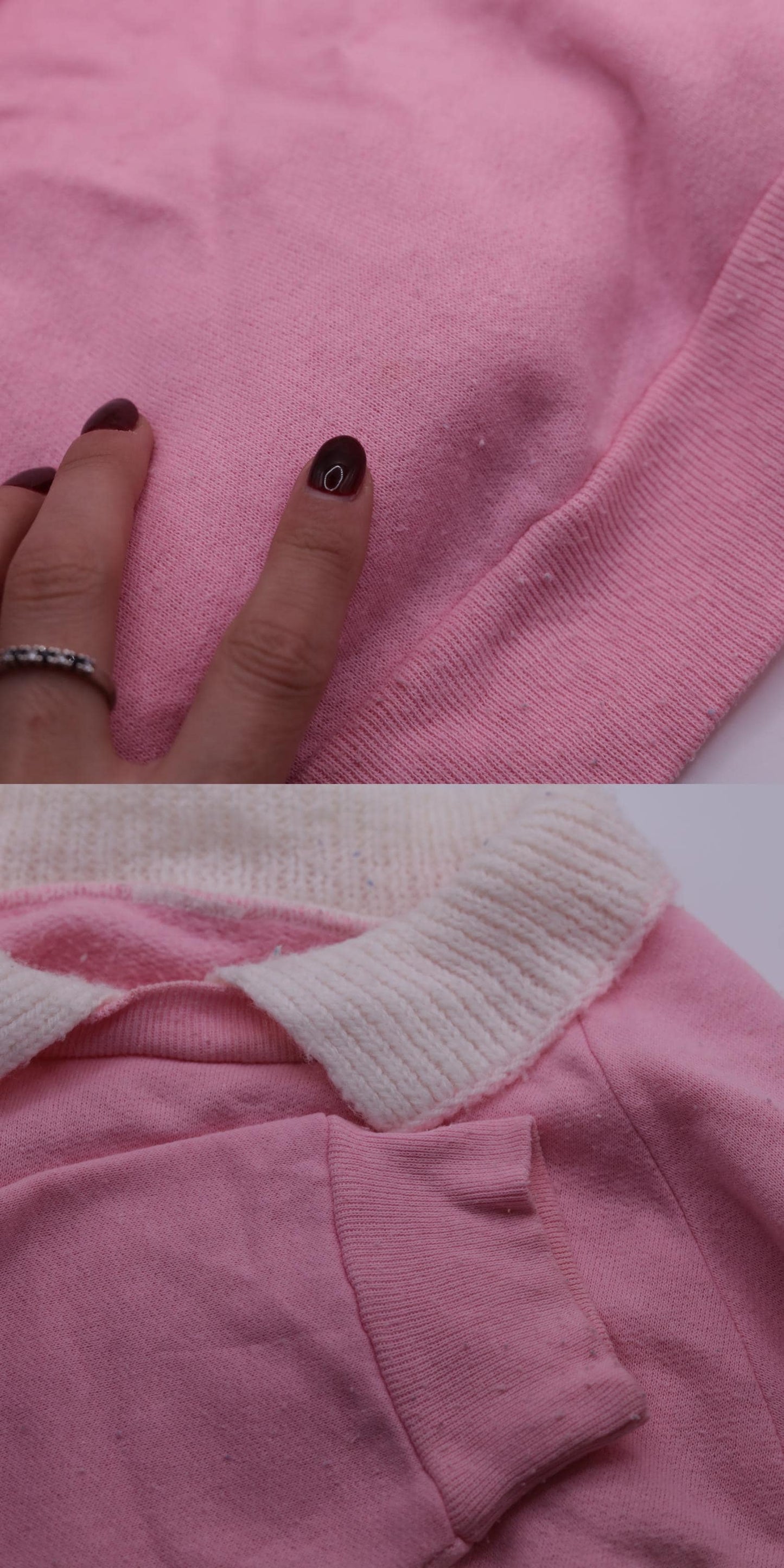 90s Pink Floral Knit Sweatshirt White Collar Raglan Pullover Medium