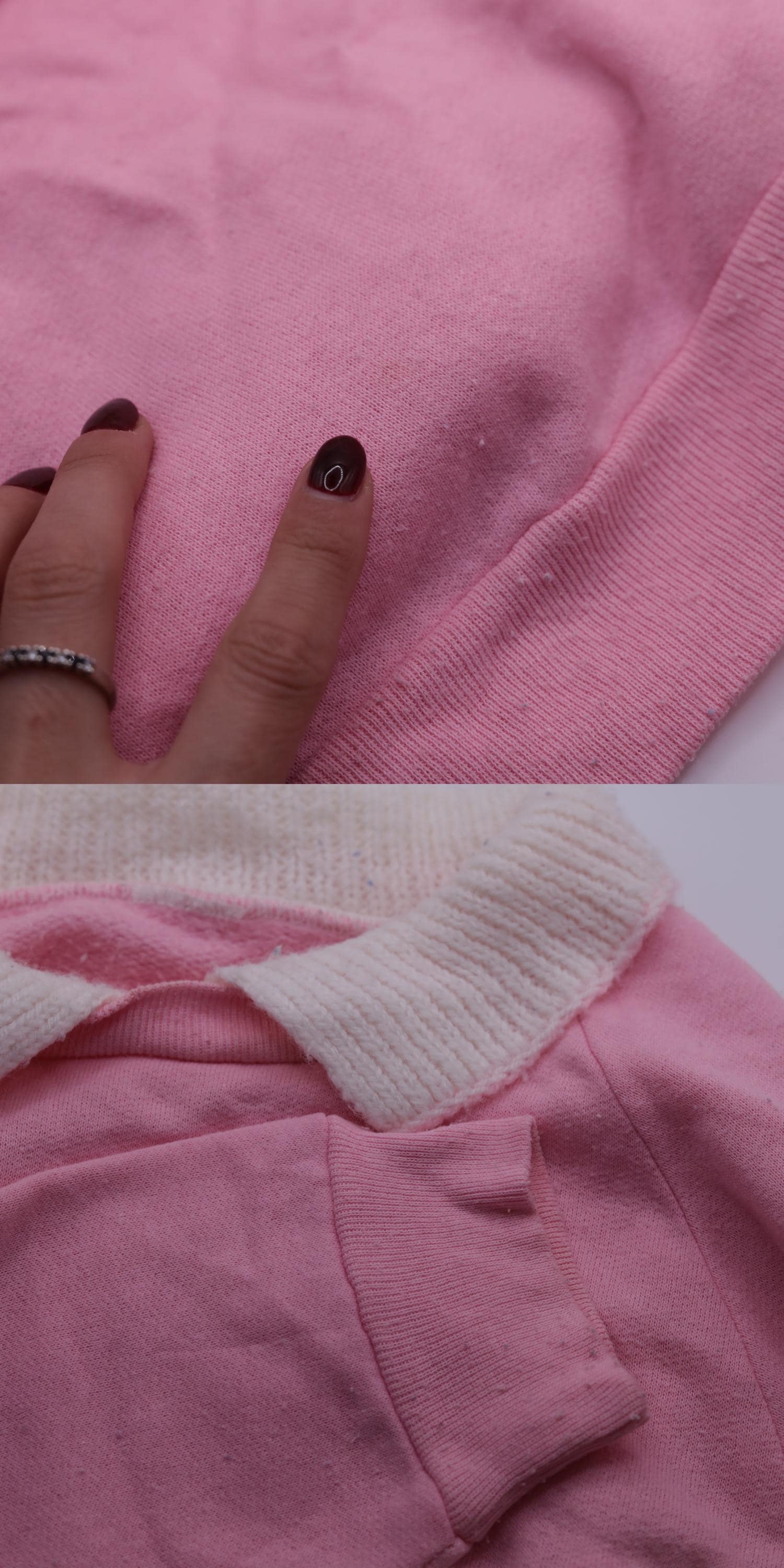90s Pink Floral Knit Sweatshirt White Collar Raglan Pullover Medium