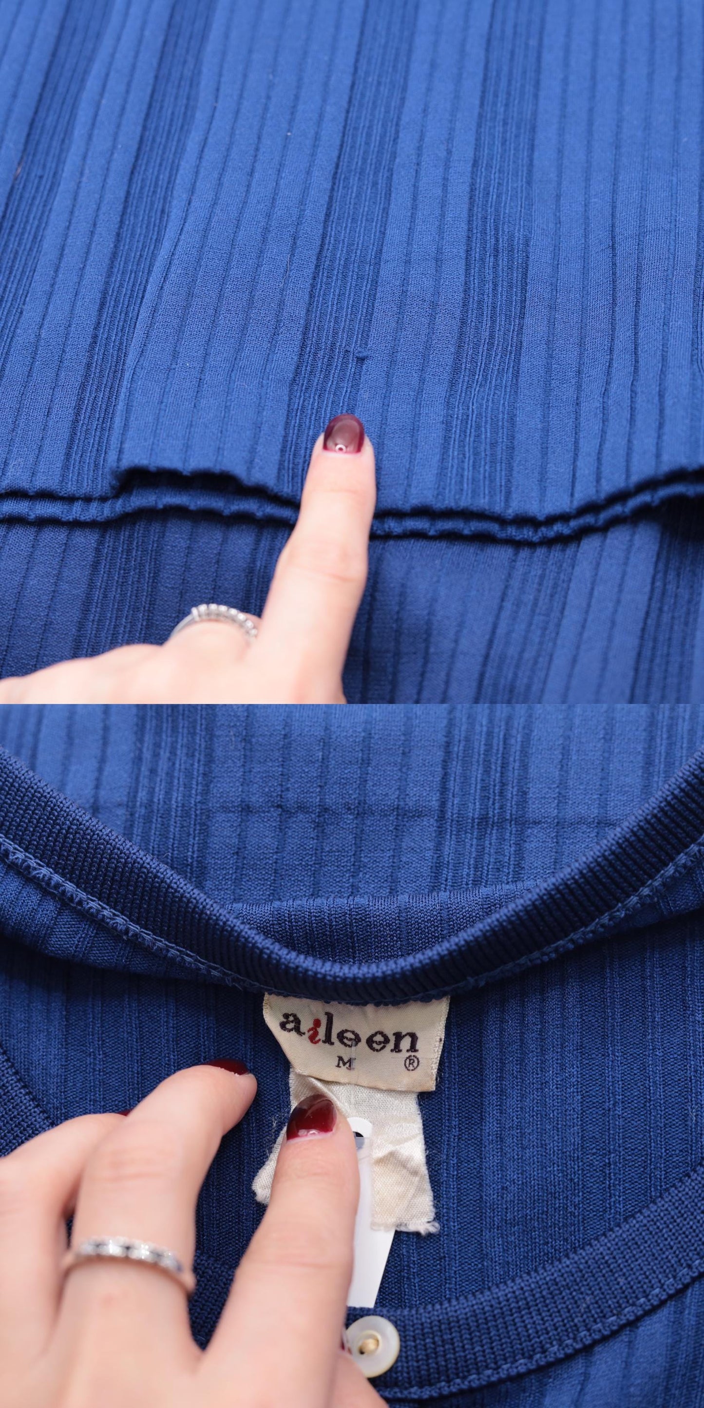 70s Navy Ribbed Polyester Baby Tee Scoop Neck Button Front Medium