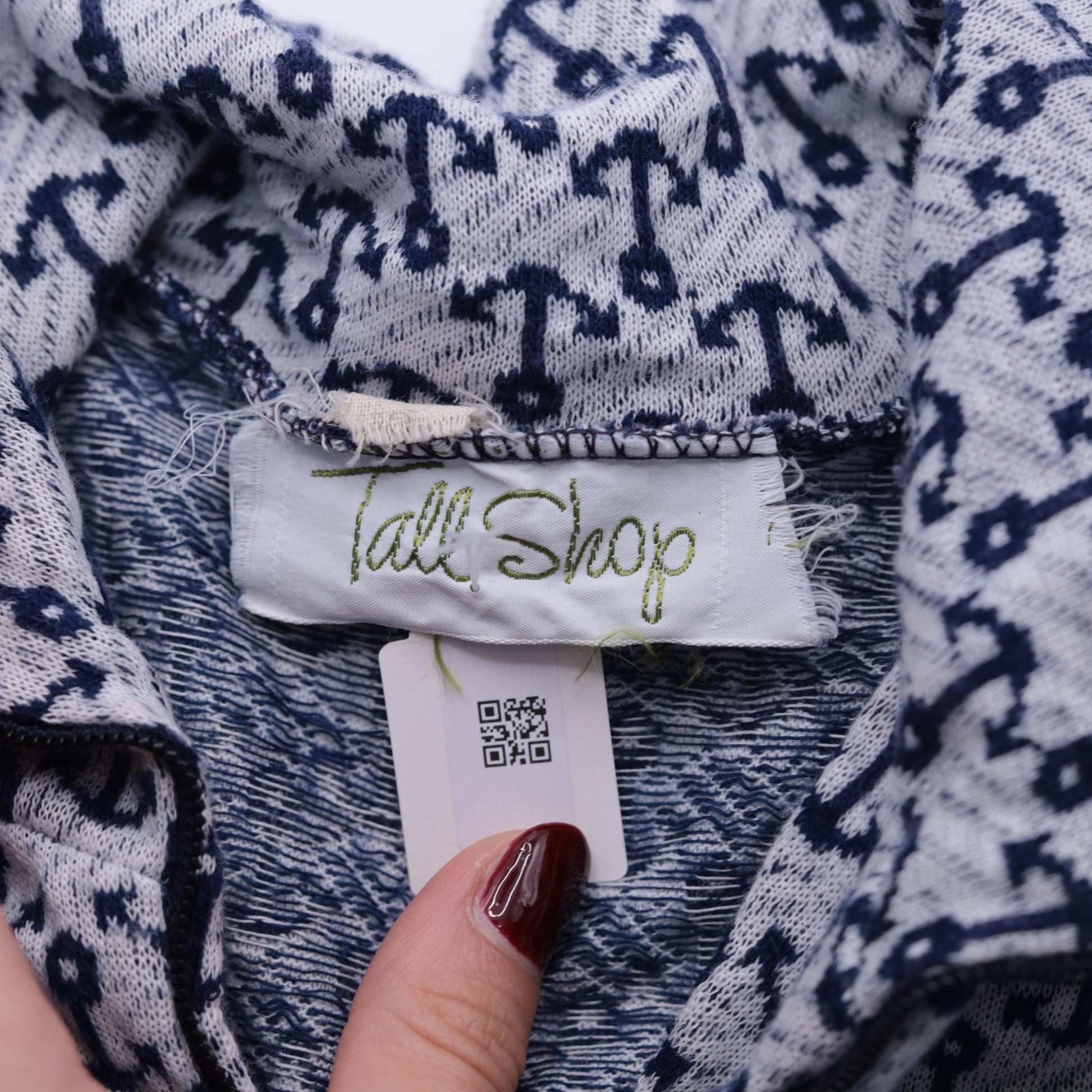 70s Nautical Anchor Print Quarter Zip Collared Top Blue Short Sleeve Medium Tall