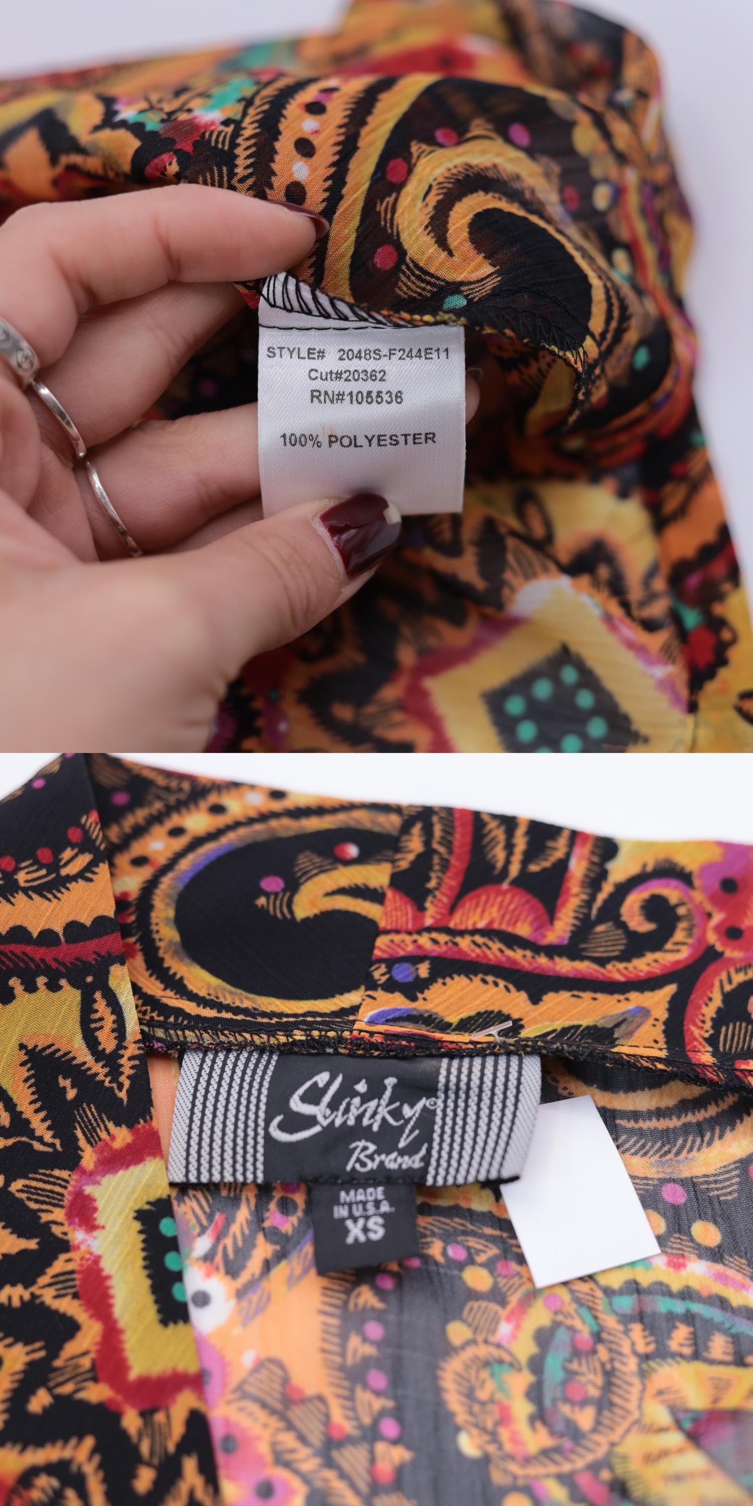 Y2K Sheer Paisley Kimono Jacket Open Front Asymmetrical Orange Gold Pink Extra Small