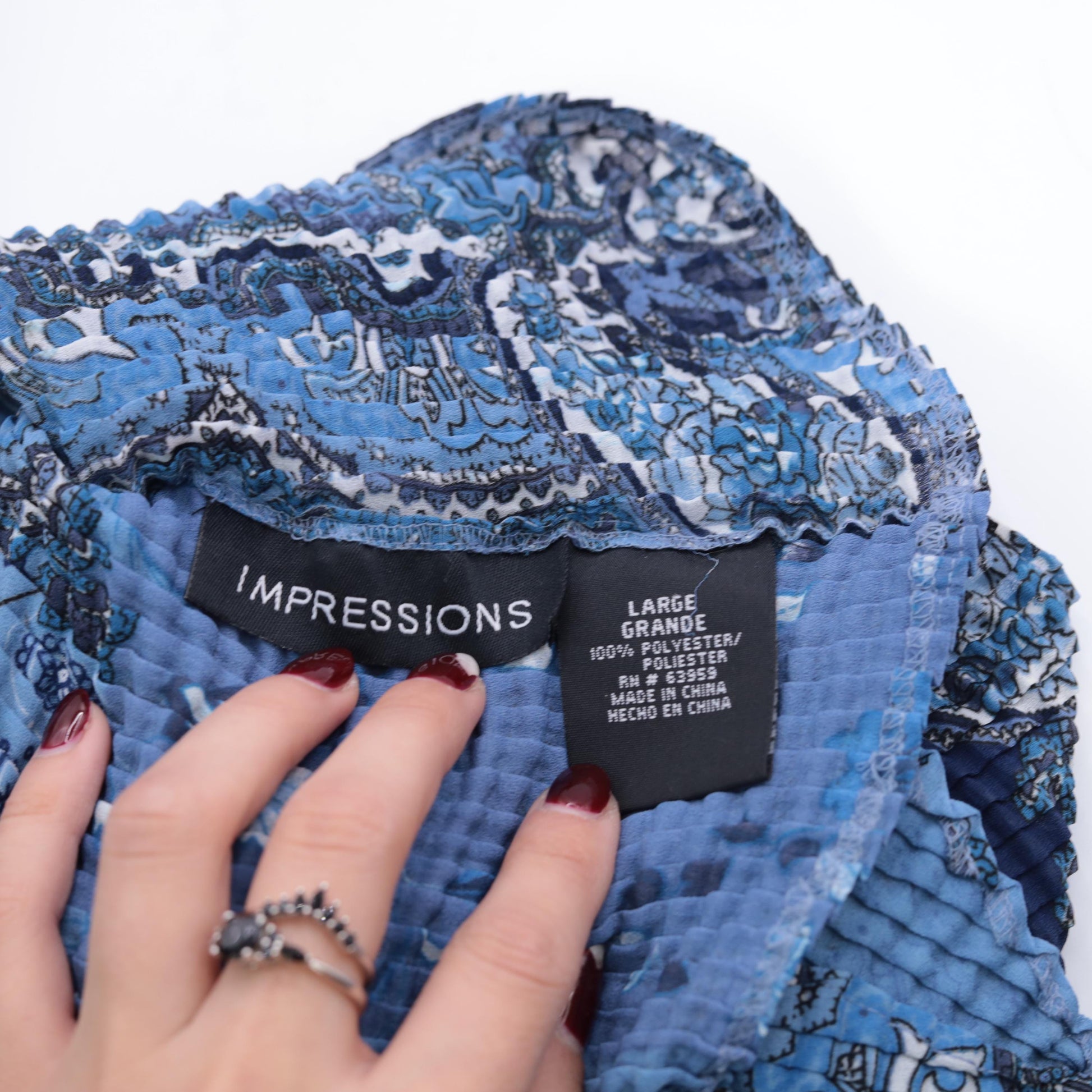 Y2K Paisley Patchwork Tank Top Blue Crinkle Textured Scoop Neck Large L