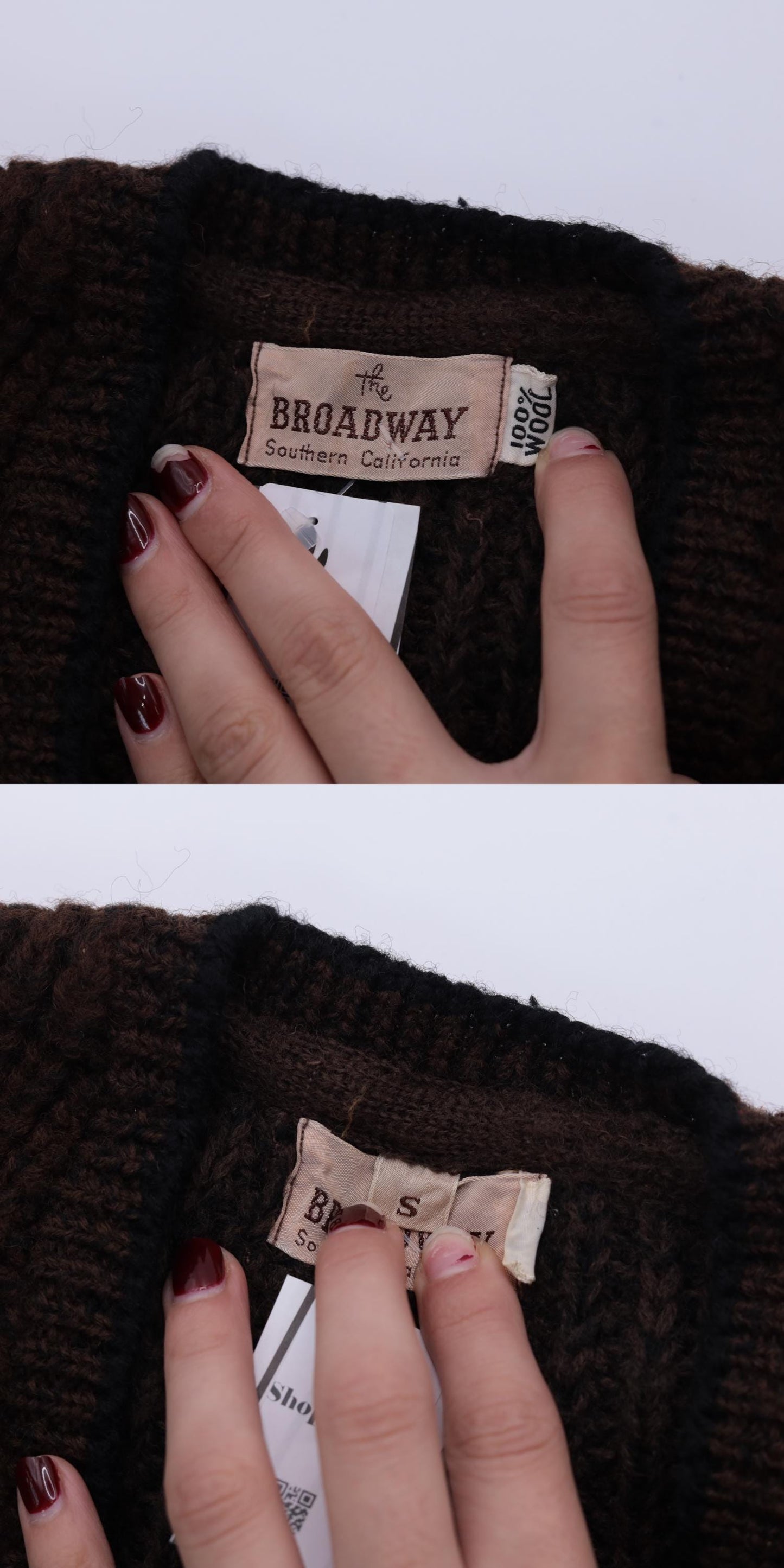 80s Broadway Wool Sweater Vest Brown Ribbed V-Neck Knit Small