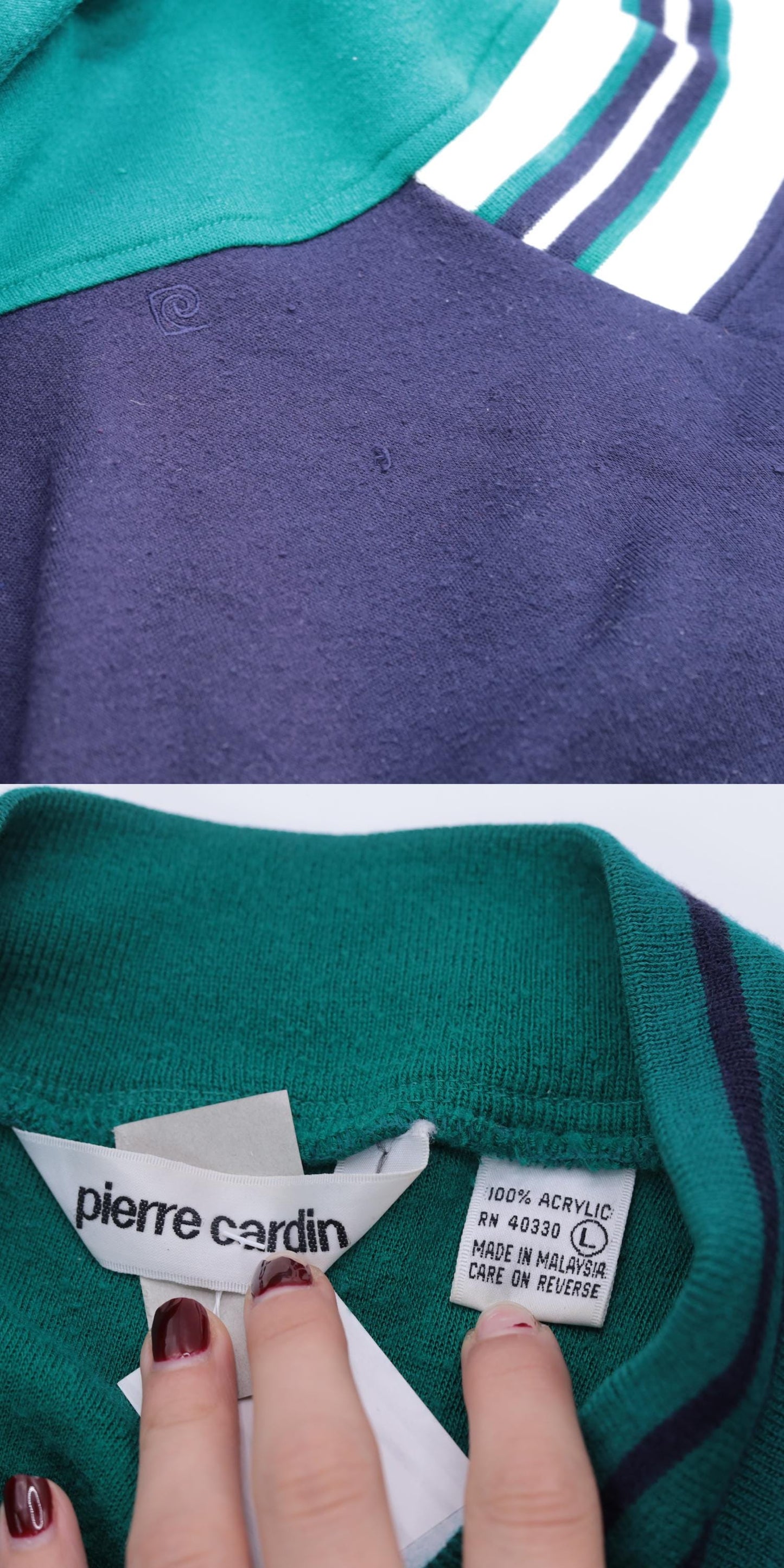 80s Pierre Cardin Track Jacket Green Navy Color Block Striped Large L