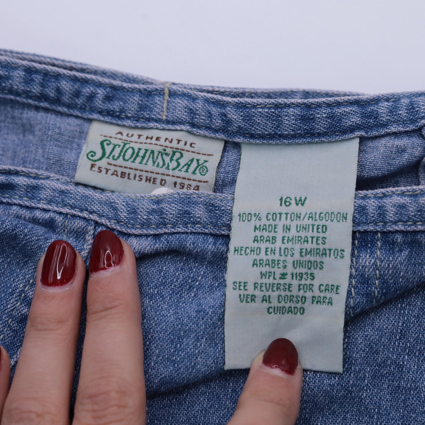 90s St. John's Bay Denim Cargo Maxi Skirt Blue High Waist Tie Closure Size 16W