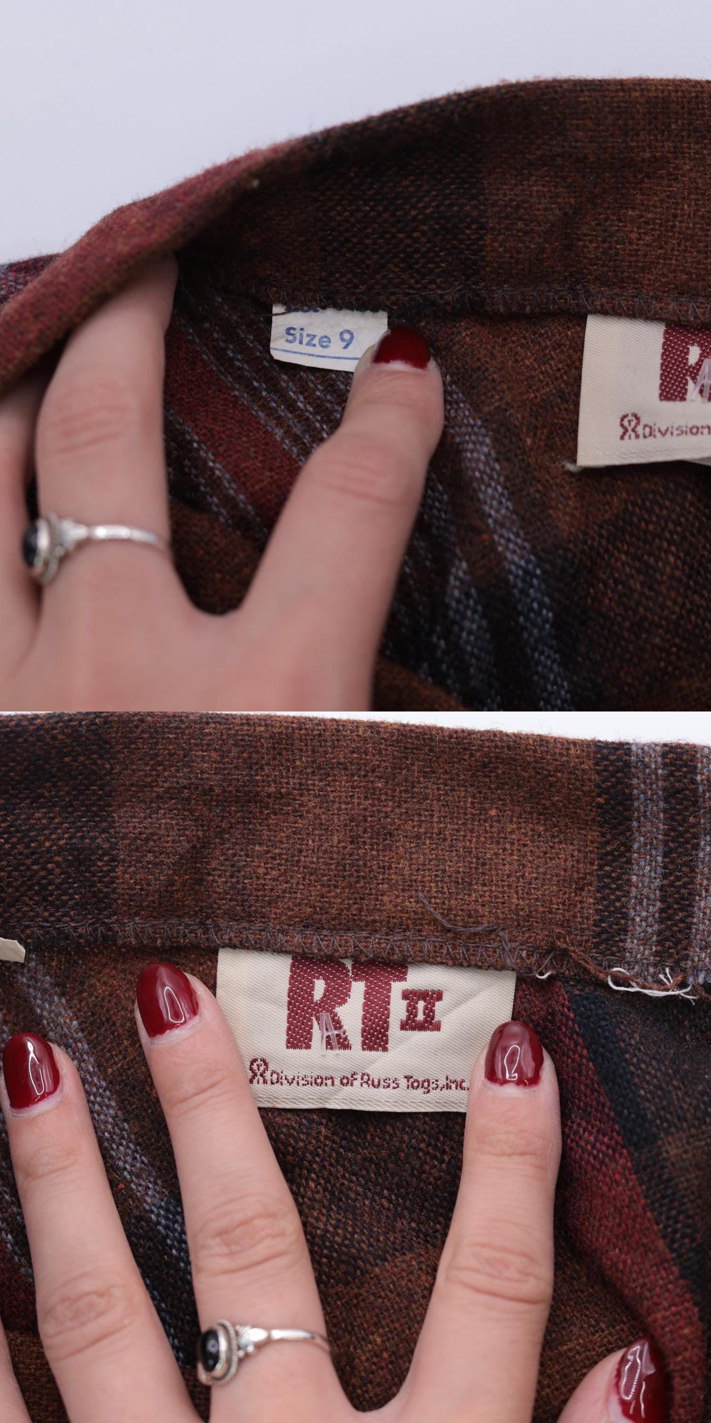80s Russ Togs II Plaid Midi Skirt Brown High-Waisted A-Line Small