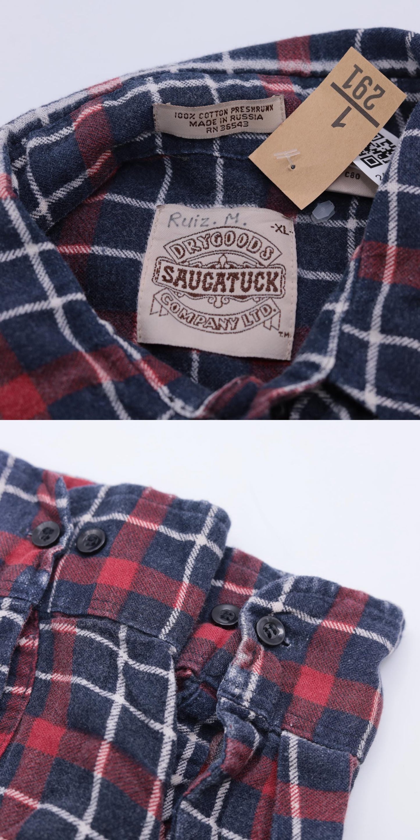 90s Saugatuck Drygoods Plaid Flannel Shirt Red Blue Cotton Button Up Extra Large
