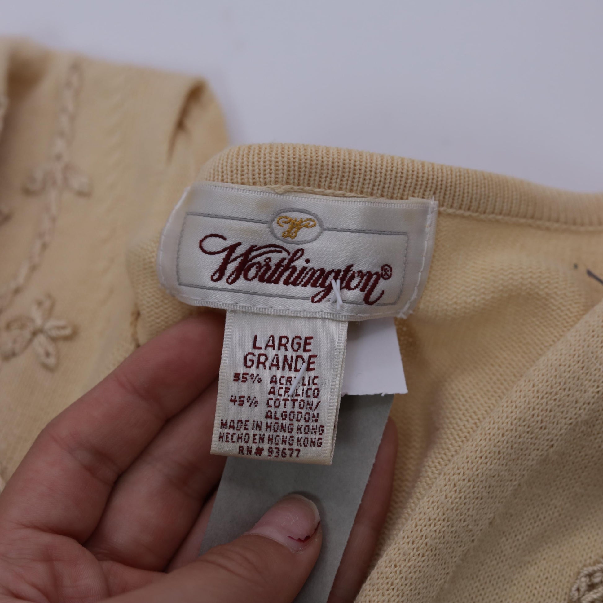 90s Cream Floral Embroidered Cardigan Sweater Longline V Neck Large L