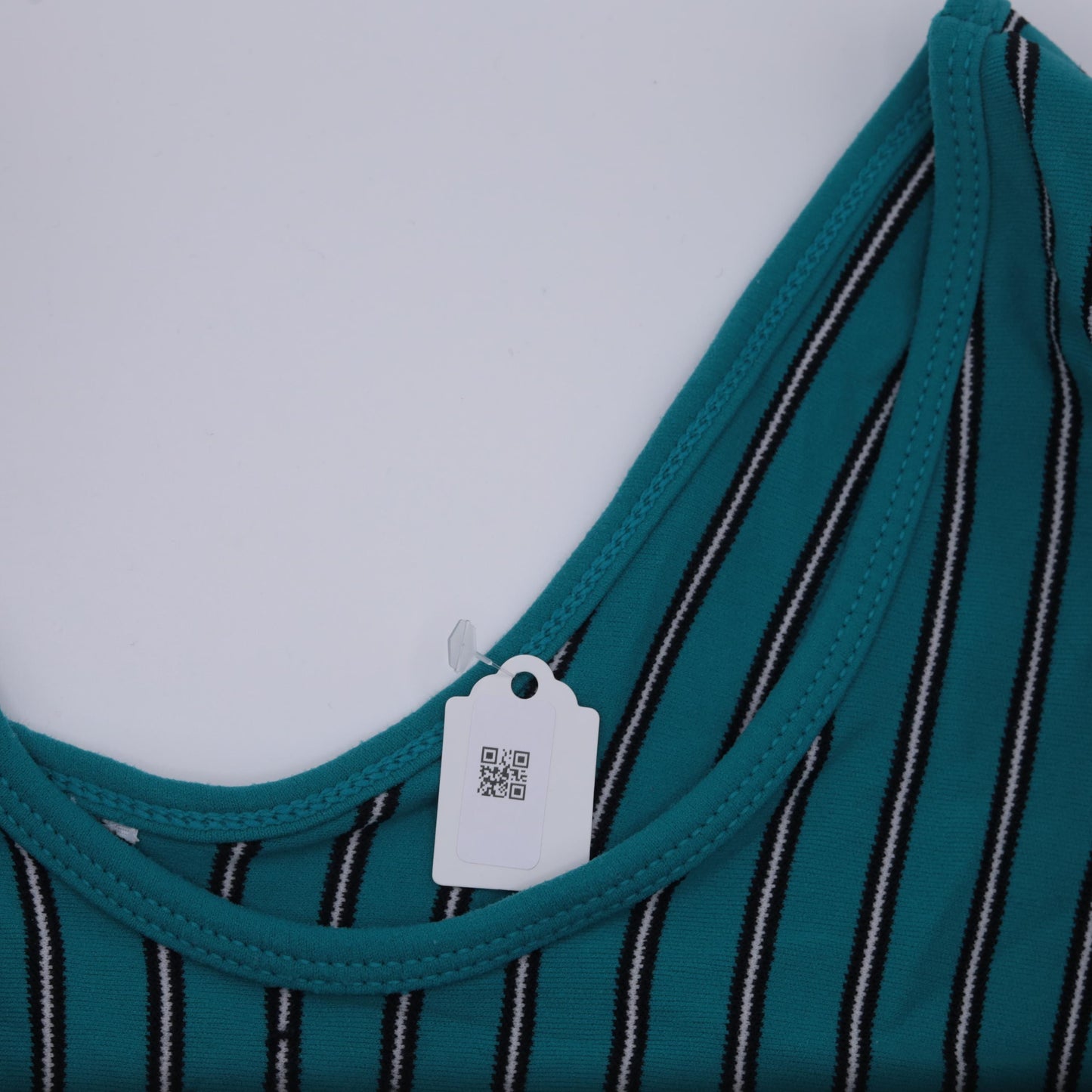 80s Striped Teal Leotard Scoop Neck Short Sleeve Bodysuit Extra Small XS