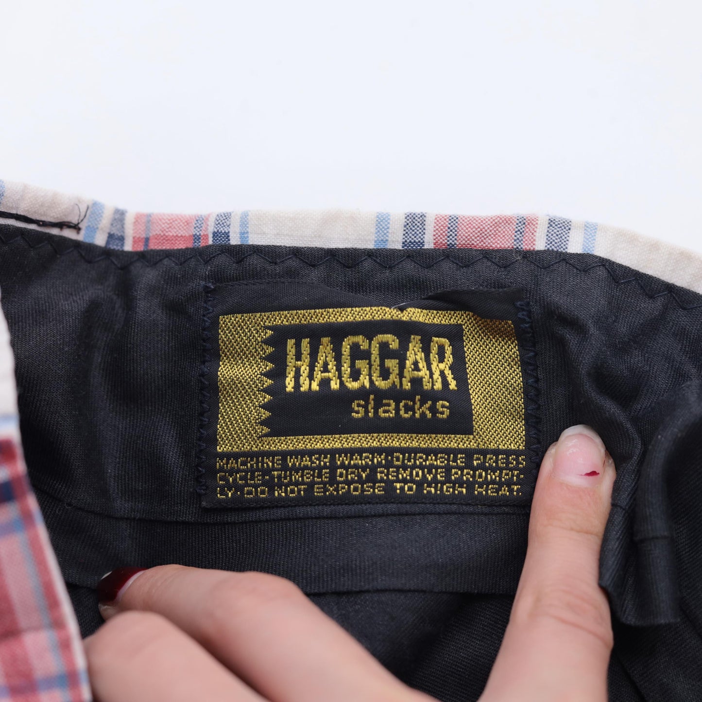 70s Haggar Plaid Trousers Red White Blue High Waisted Straight Leg Men's 34