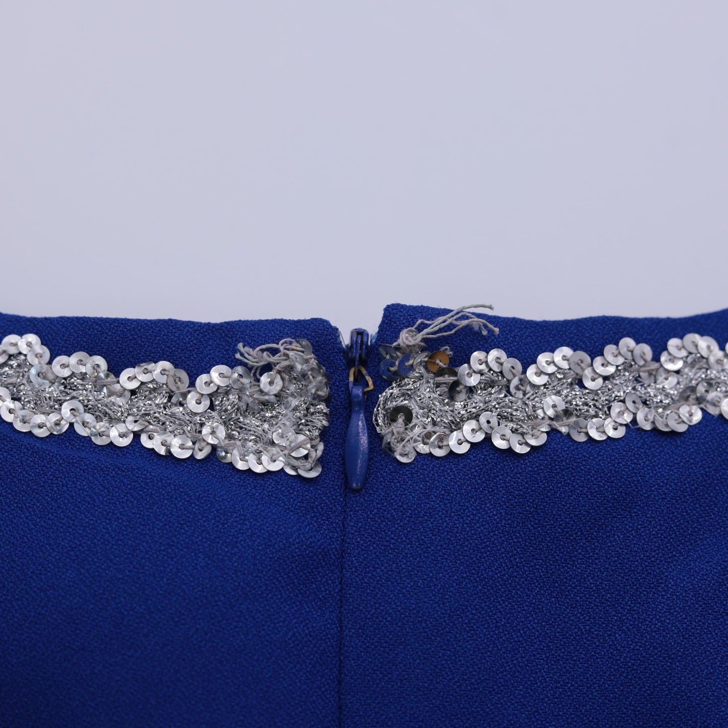 90s Royal Blue Fringe Sequin Mini Dress Square Neck Sleeveless Small