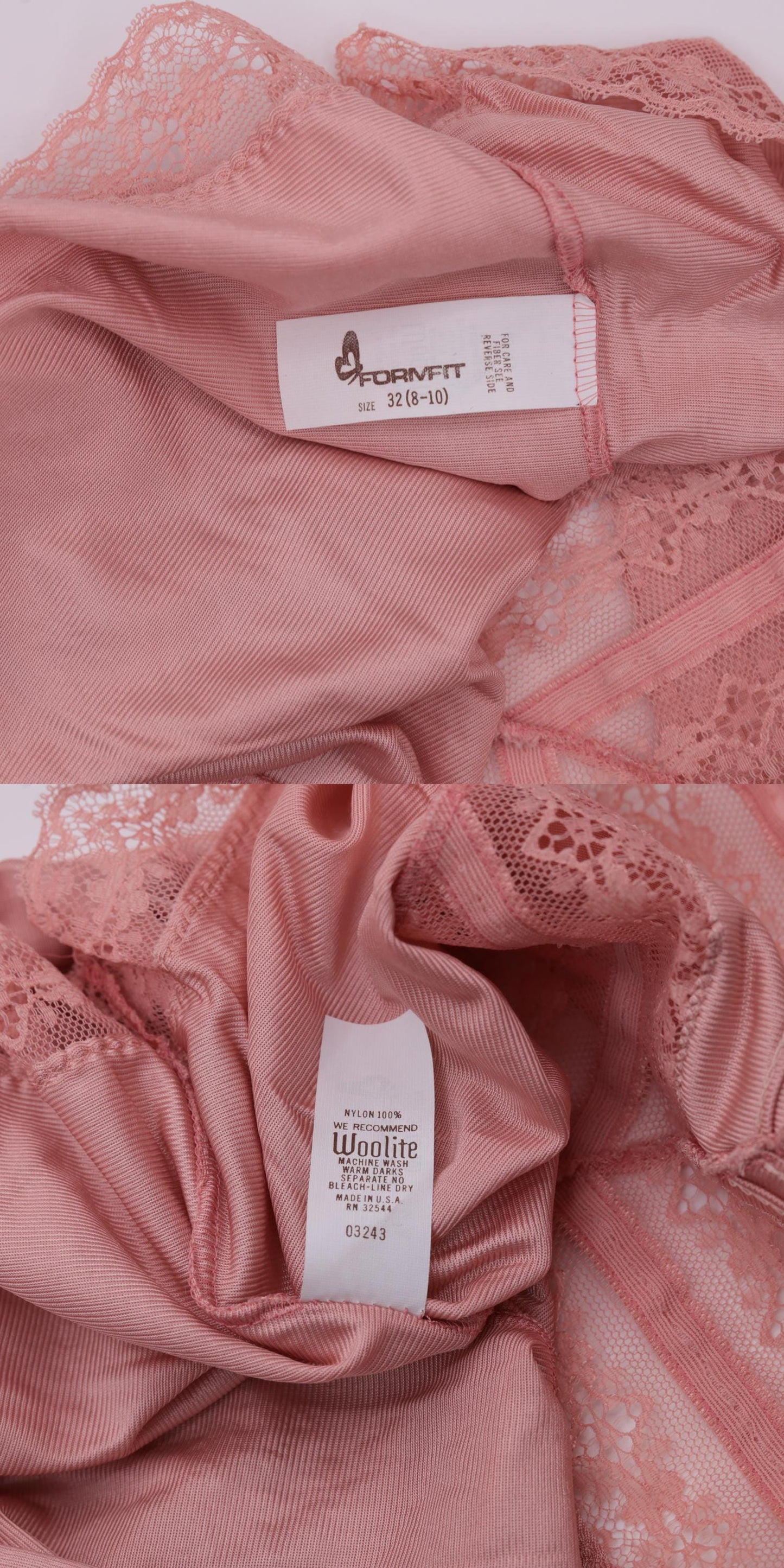 70s Formfit Pink Lace Camisole Adjustable Spaghetti Strap Tank Extra Small