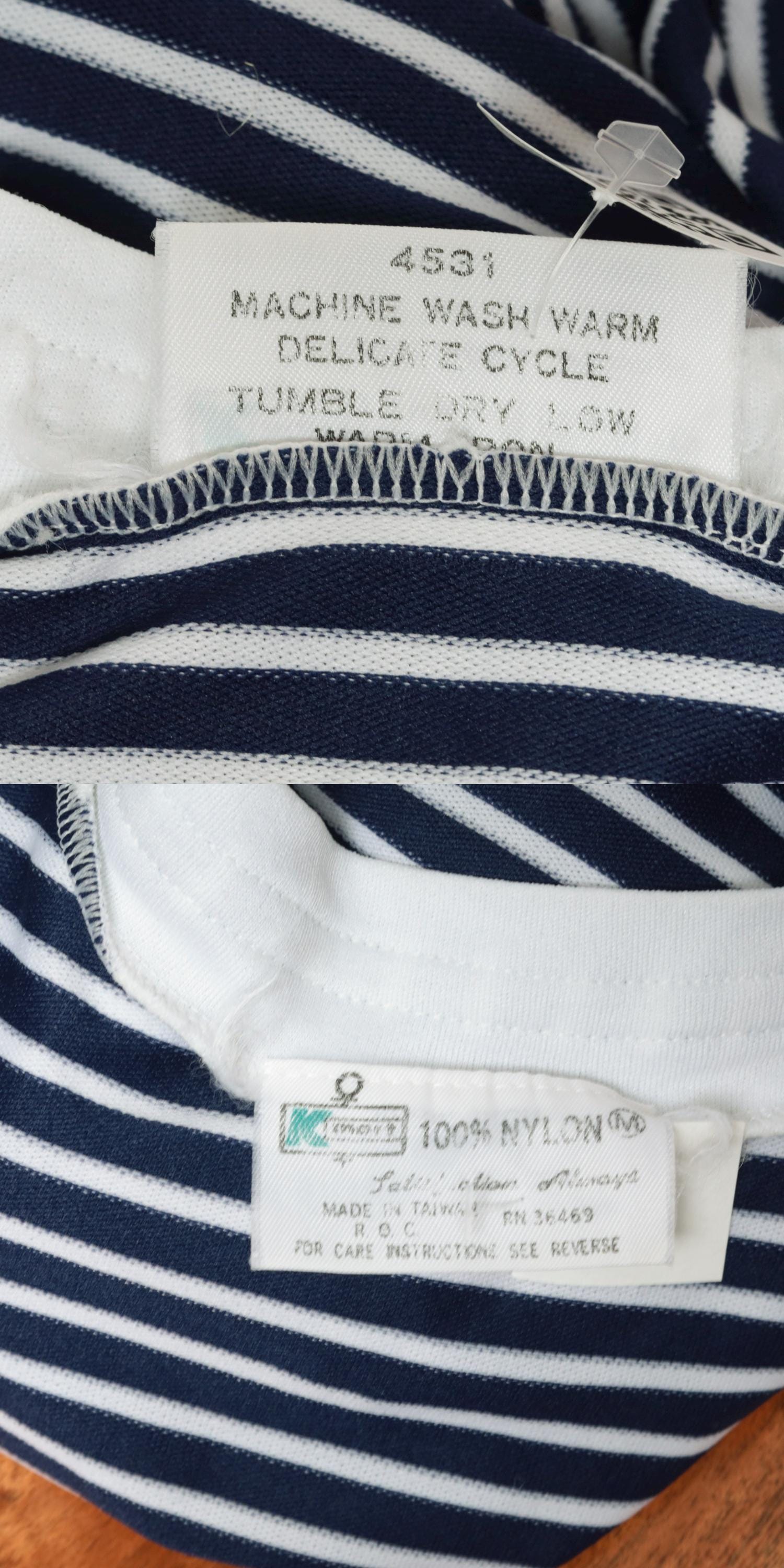 80s Kmart Navy Striped Tank Top V-Neck Ringer Tee White Small