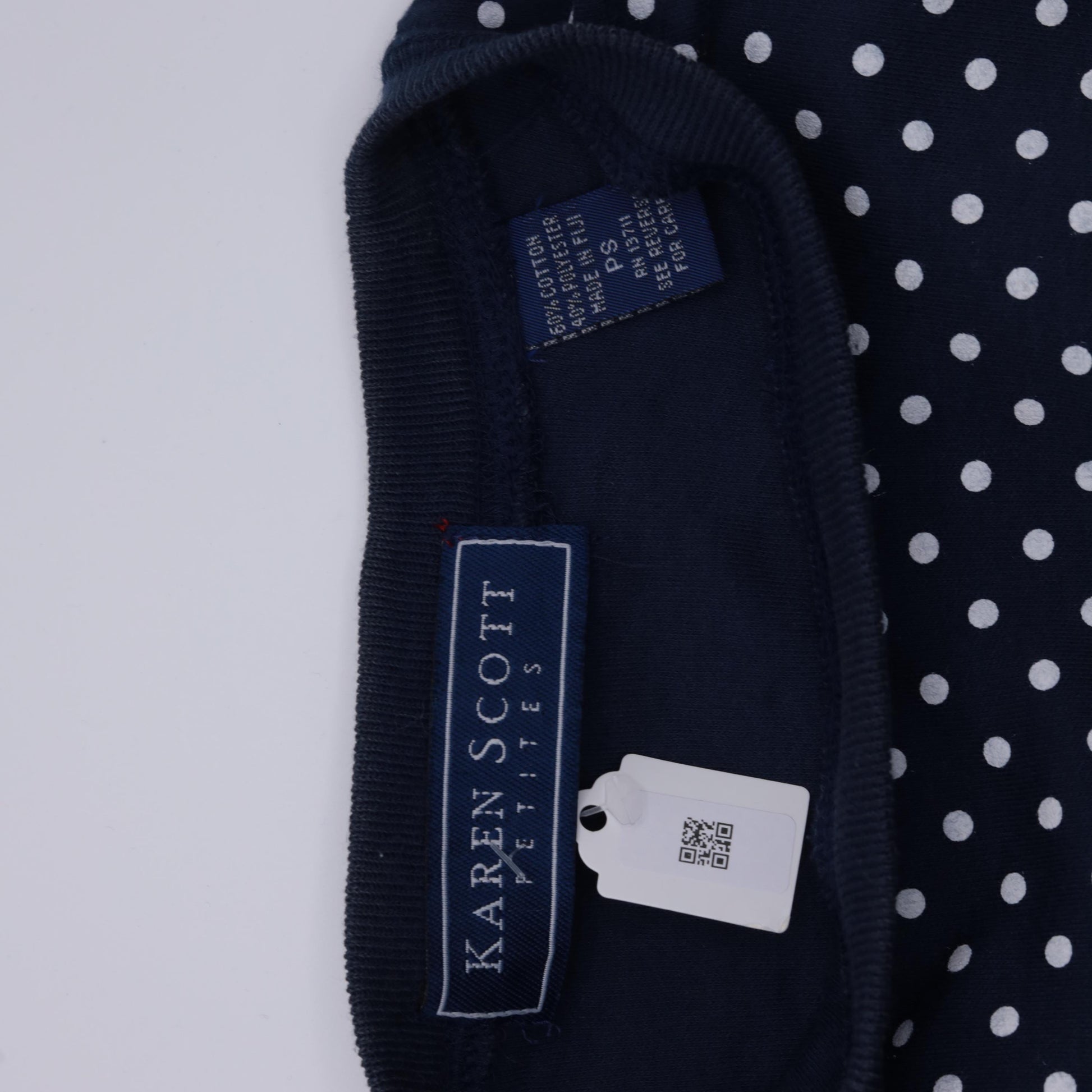 90s Navy Polka Dot T-Shirt White Dots Crewneck Petite Small