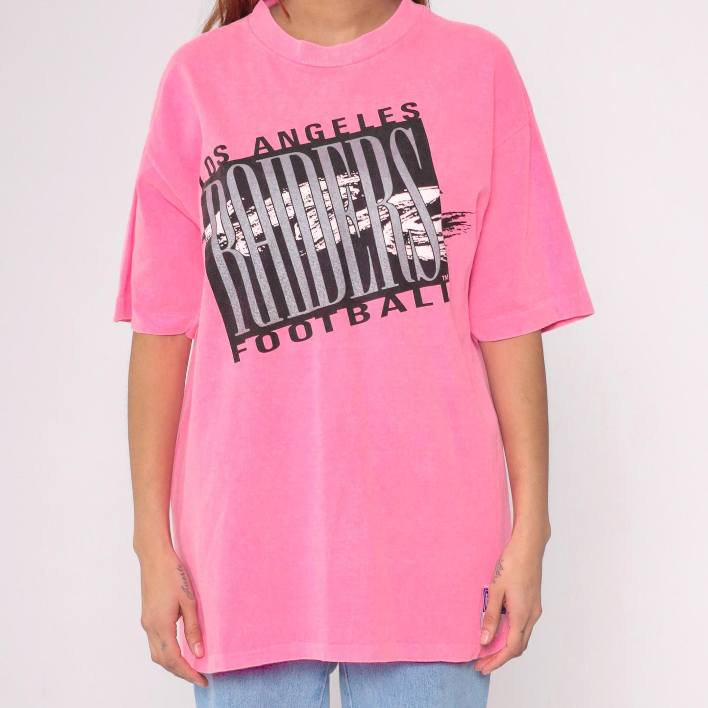 90s Los Angeles Raiders Neon Pink NFL Graphic T-Shirt Cotton Large L