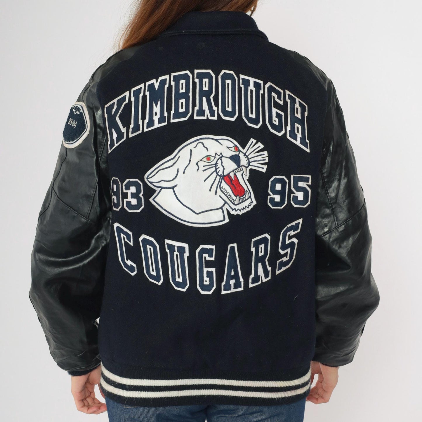 90s DeLong Kimbrough Cougars Varsity Jacket Navy Wool Vinyl Medium M