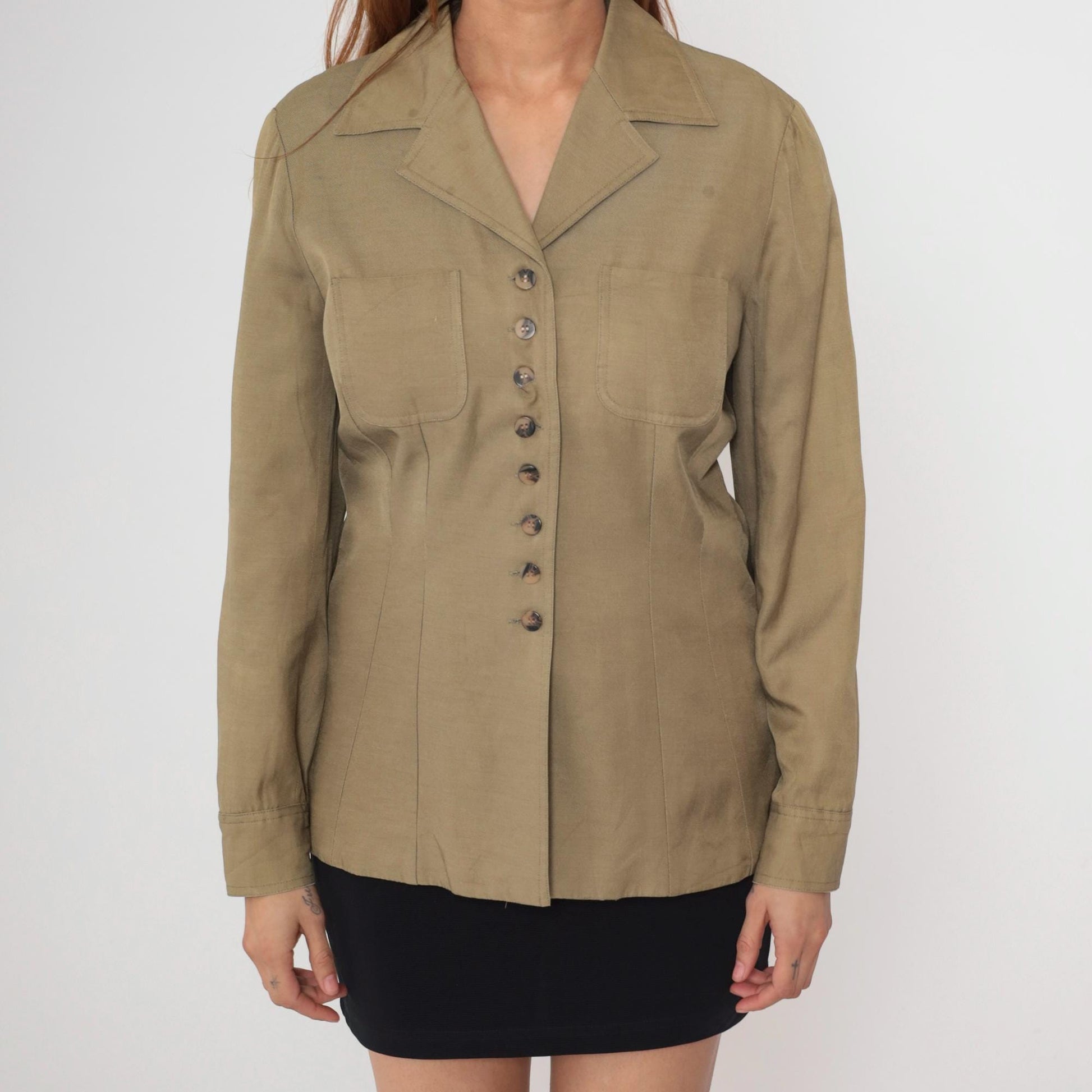 90s Liz Claiborne Tan Utility Blazer Button-Up Jacket Medium M