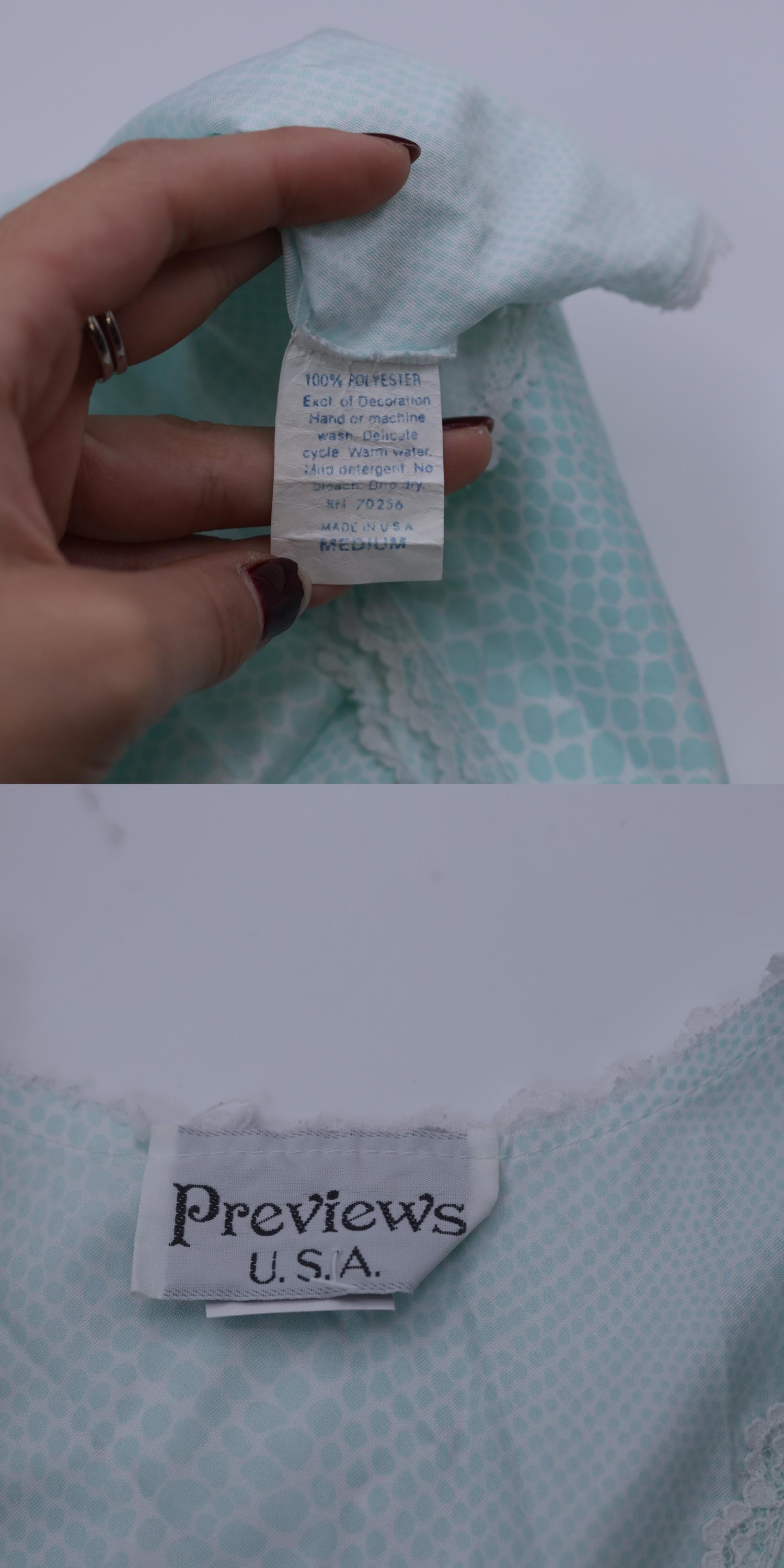 80s Aqua Satin Snakeskin Pajama Top Lace Trim Cropped V-Neck Medium