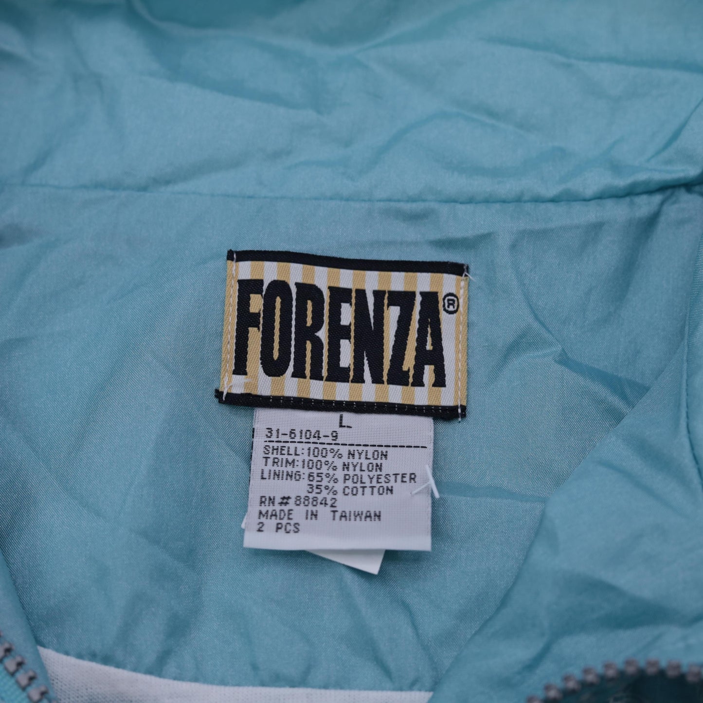 90s Forenza Windbreaker Jacket Light Blue Floral Chevron Stripe Nylon Large L