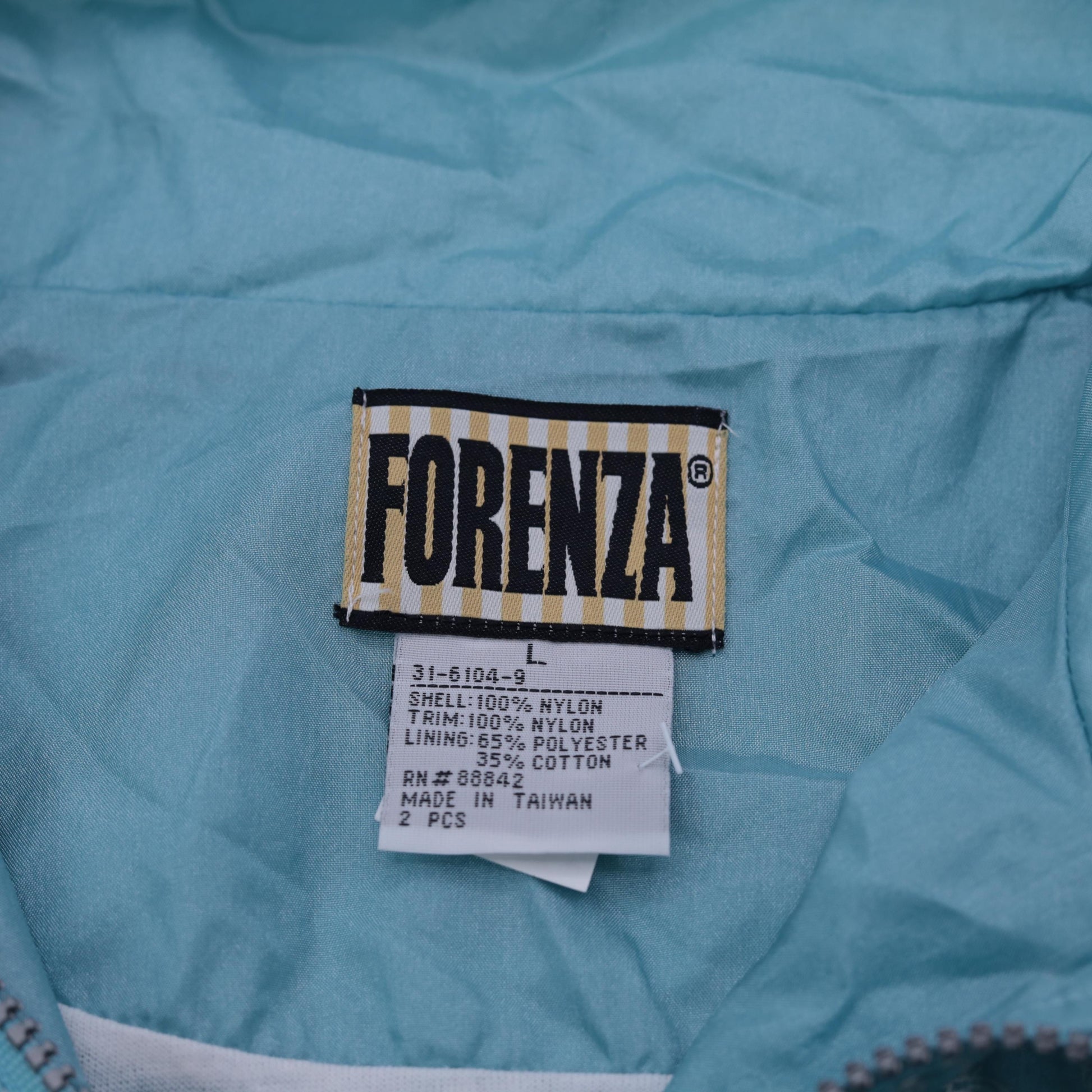 90s Forenza Windbreaker Jacket Light Blue Floral Chevron Stripe Nylon Large L