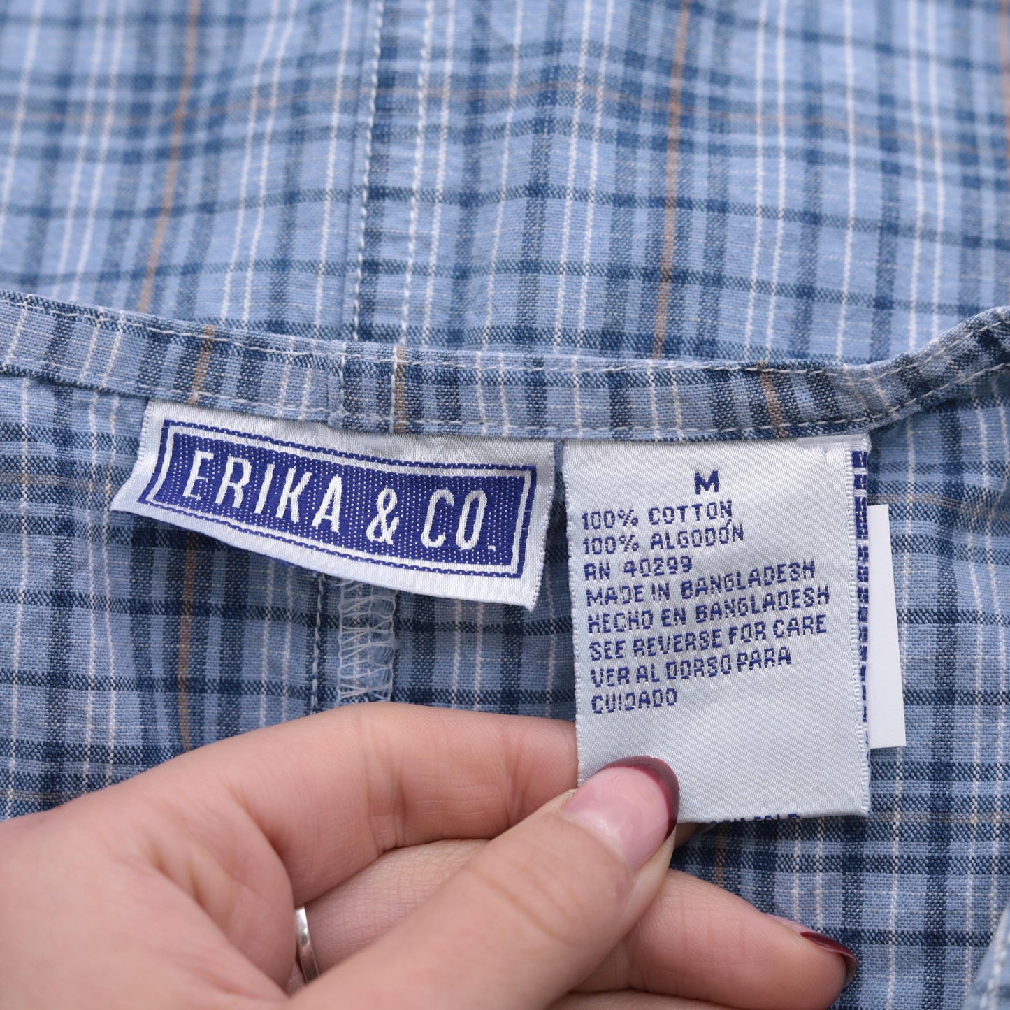 90s Erika & Co Blue Plaid Maxi Jumper Dress Cotton High Waist Medium M