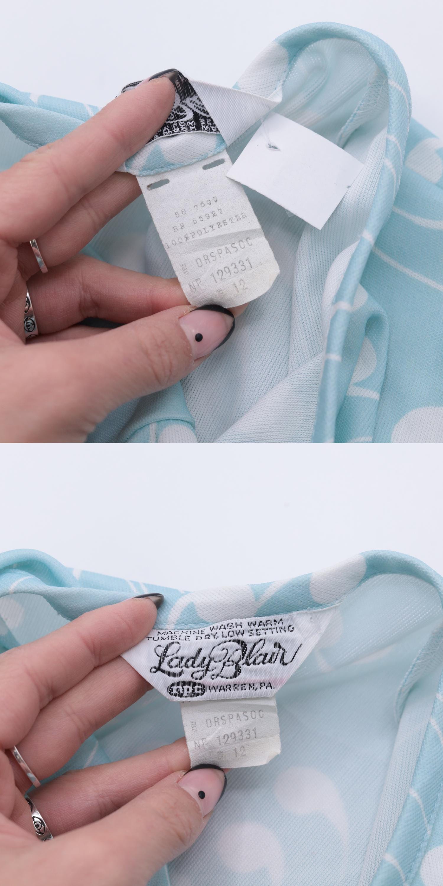 70s Lady Blair Aqua Swirl Print Shift Dress Keyhole Tie Neck Medium