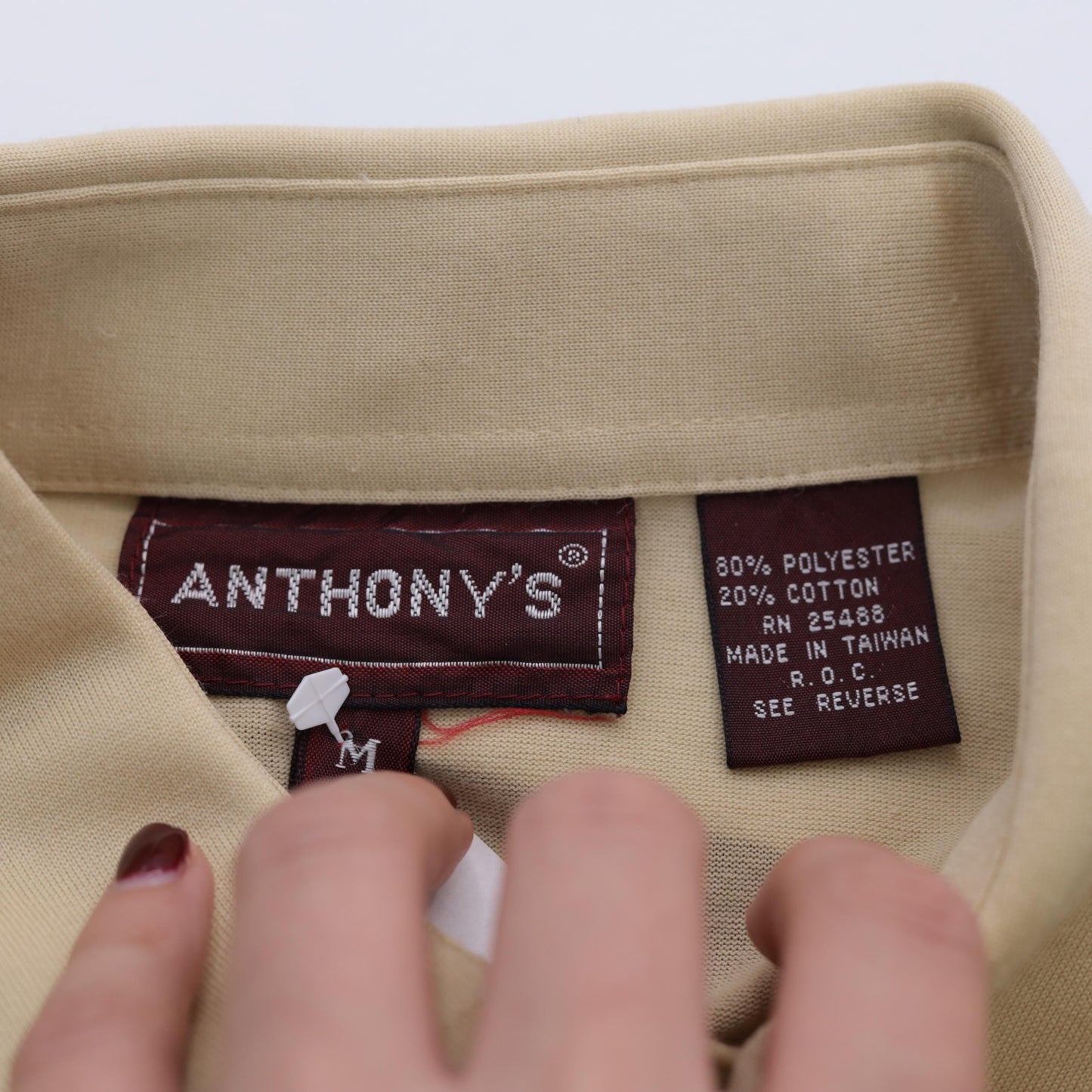 80s Anthony's Cream Striped Polo Shirt Brown White Collared Medium