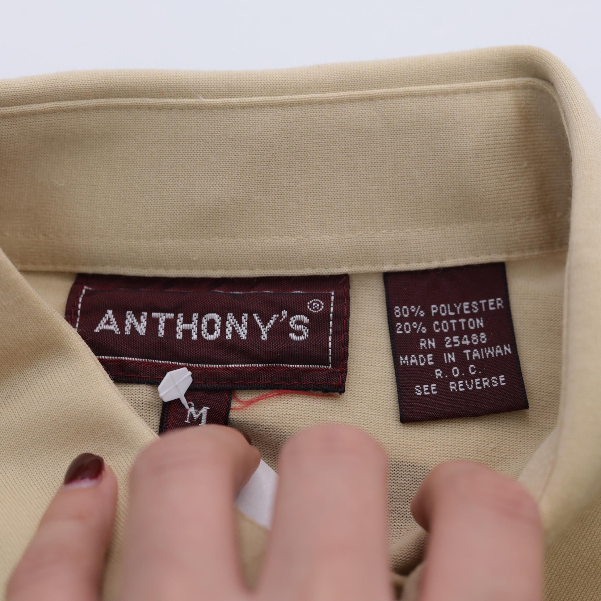 80s Anthony's Cream Striped Polo Shirt Brown White Collared Medium