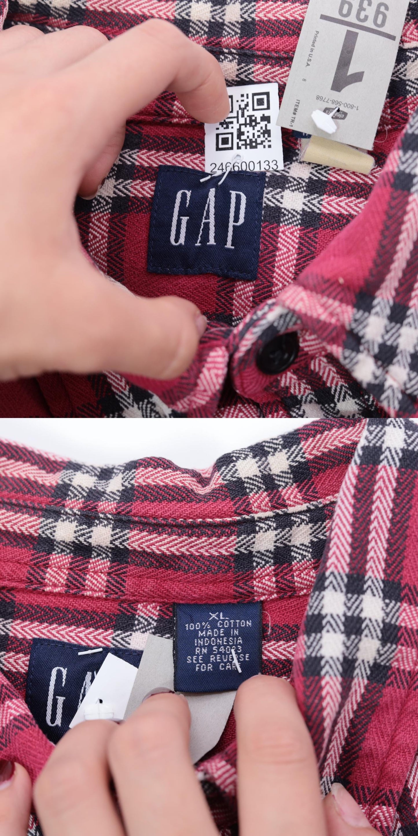 Gap Y2K Plaid Button Up Shirt Red Black Checkered Flannel Extra Large XL