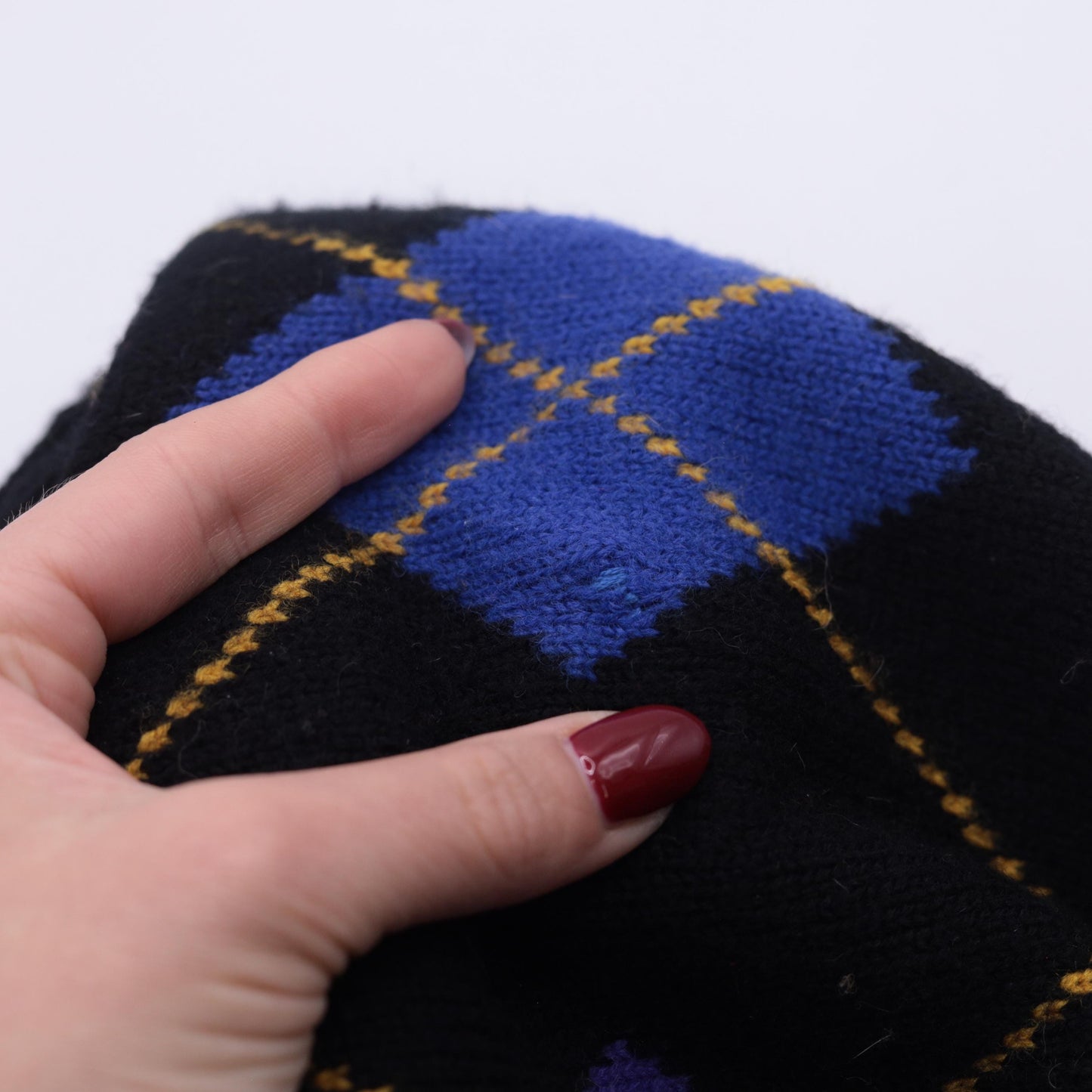 80s Wheeler & Martha Wool Argyle Sweater Black Mock Neck Medium