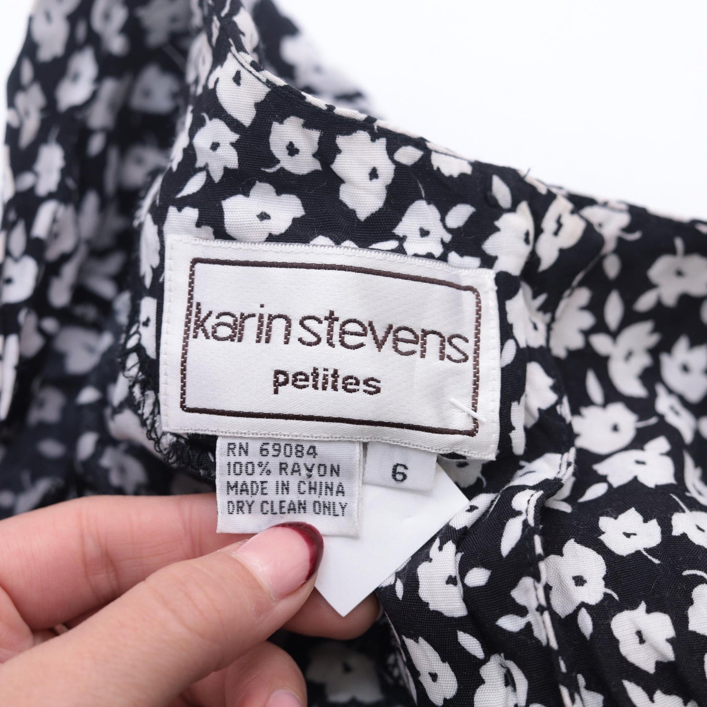90s Karin Stevens Black Floral Midi Dress Puff Sleeve Lace V-Neck Small