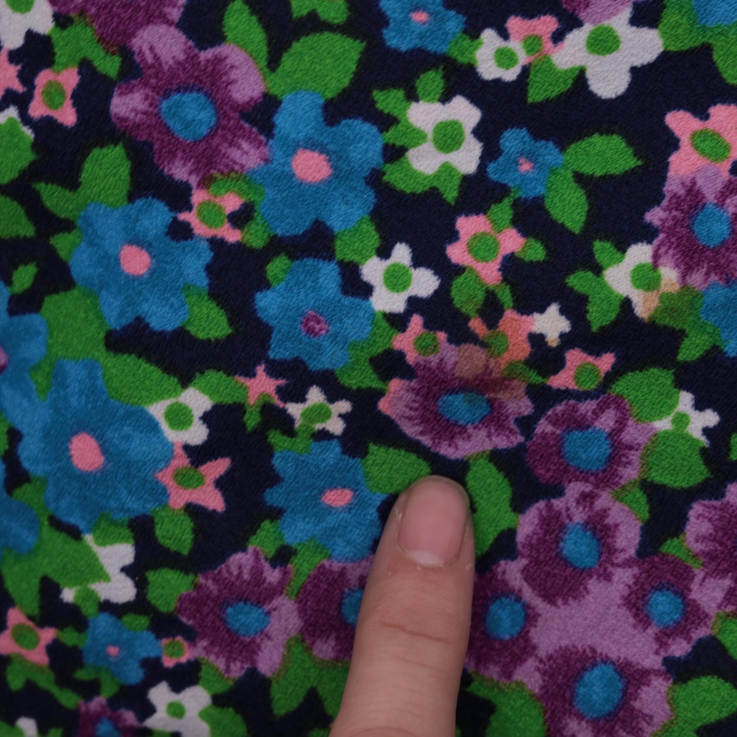70s Blue Floral Maxi Dress Mock Neck Long Sleeve Princess Seams Small S