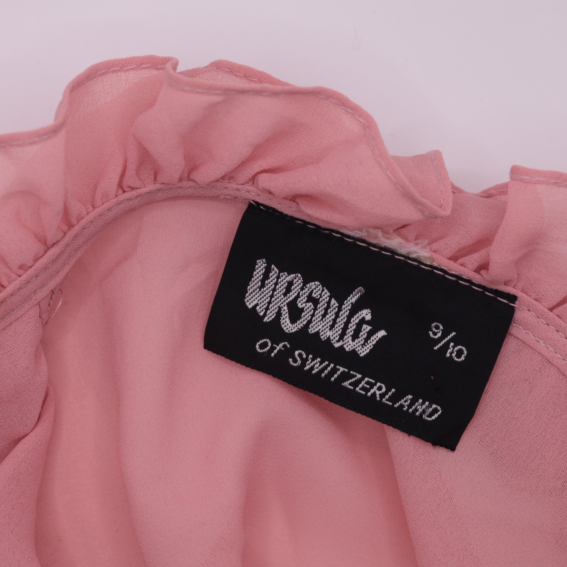 70s Ursula of Switzerland Pink Ruffle Midi Dress V-Neck Long Sleeve Medium M