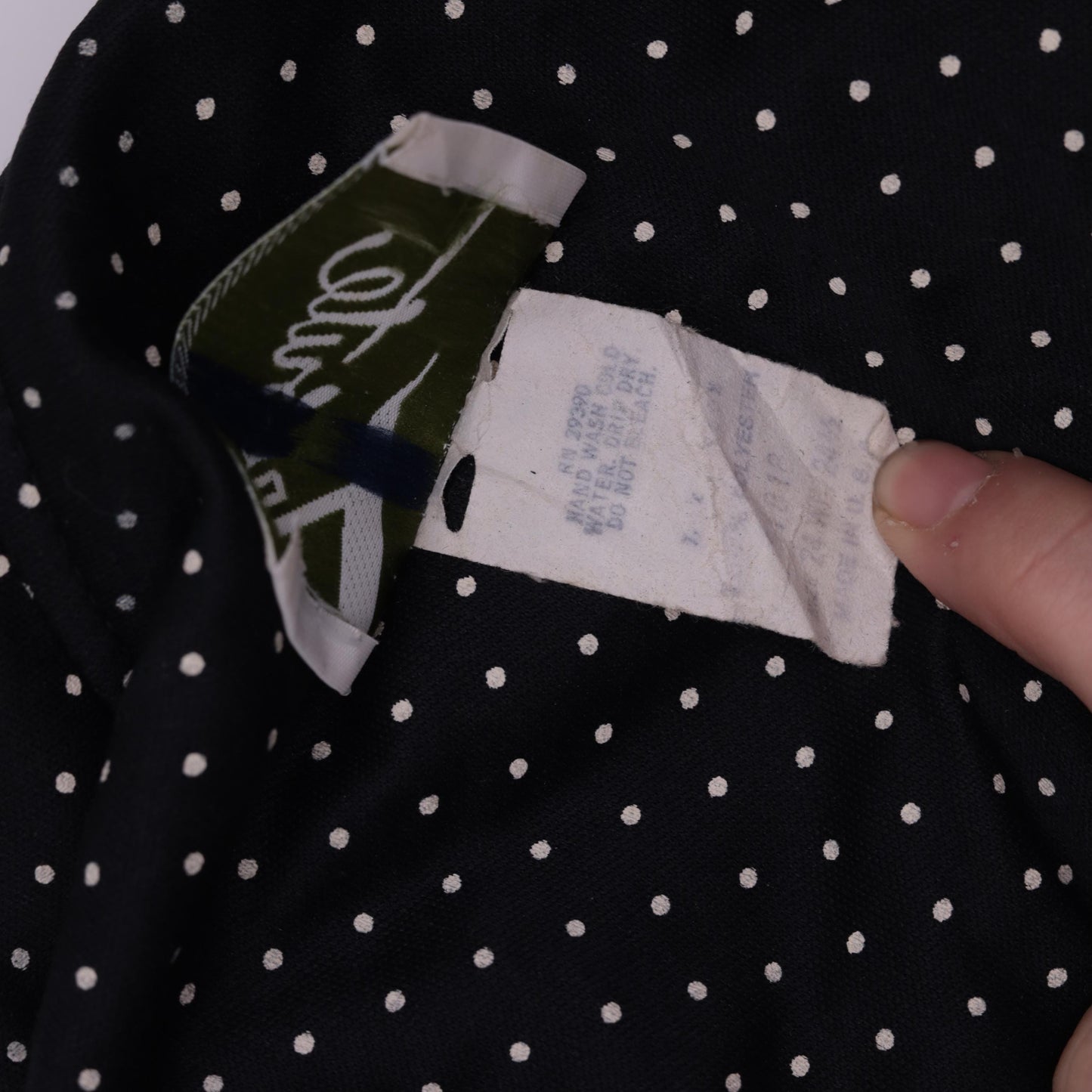 70s Black Polka Dot Ascot Midi Dress Long Sleeve Shift Plus Size XXL