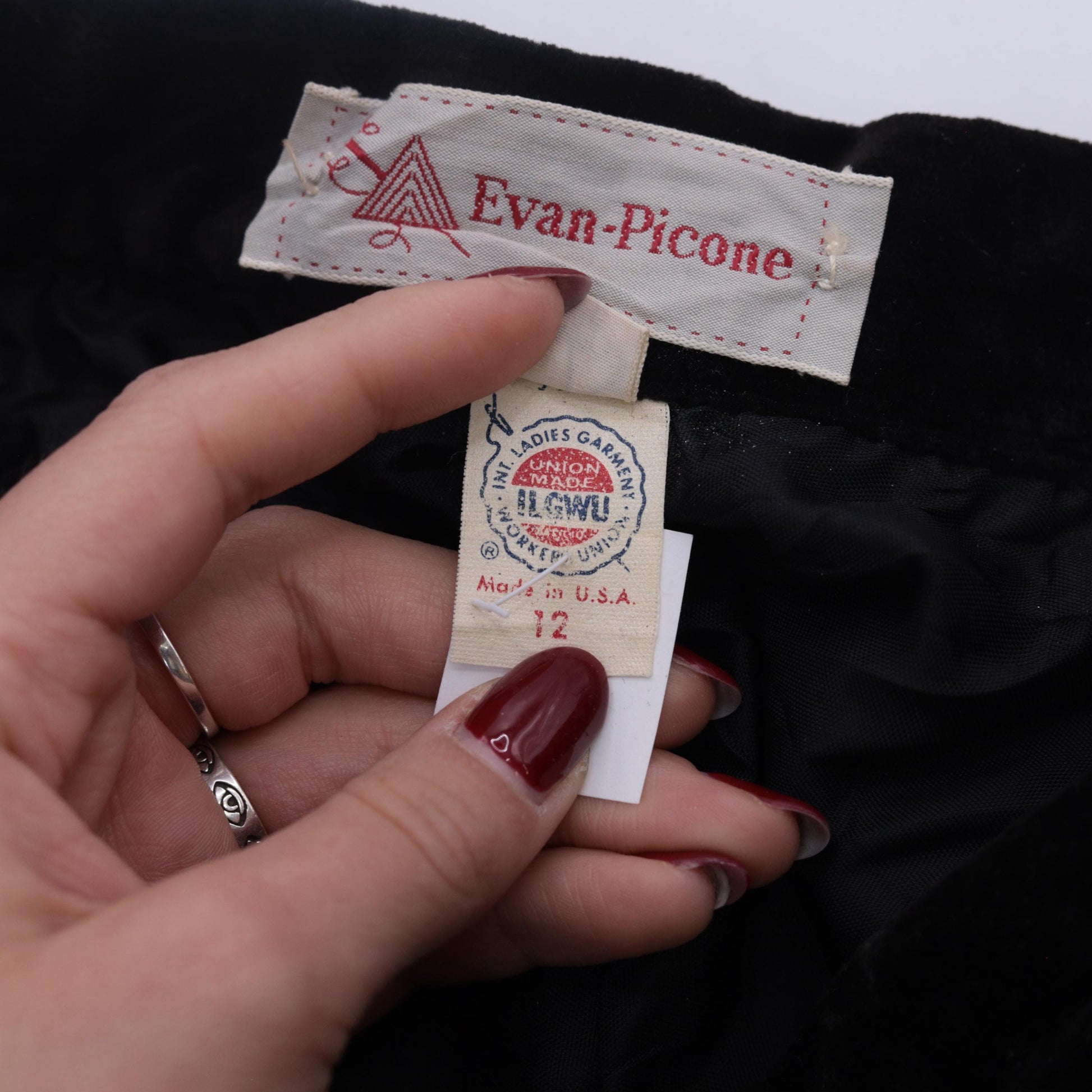 80s Evan Picone Black Velvet High-Waist Wide-Leg Trousers Small