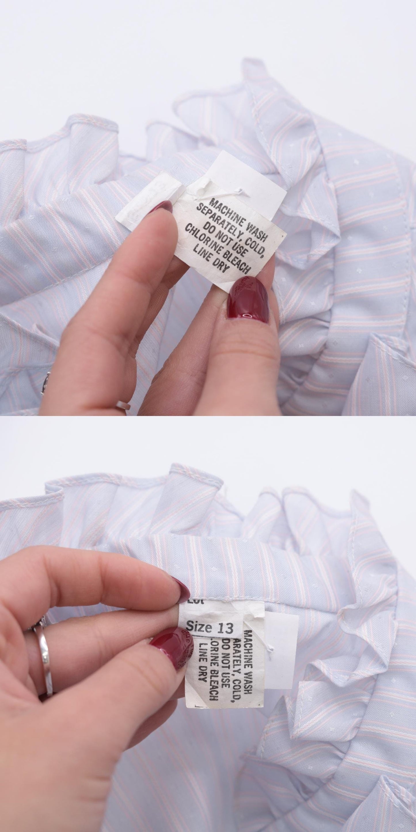 80s Striped Puff Sleeve Midi Dress Grey-Blue Pink White High Waisted Small
