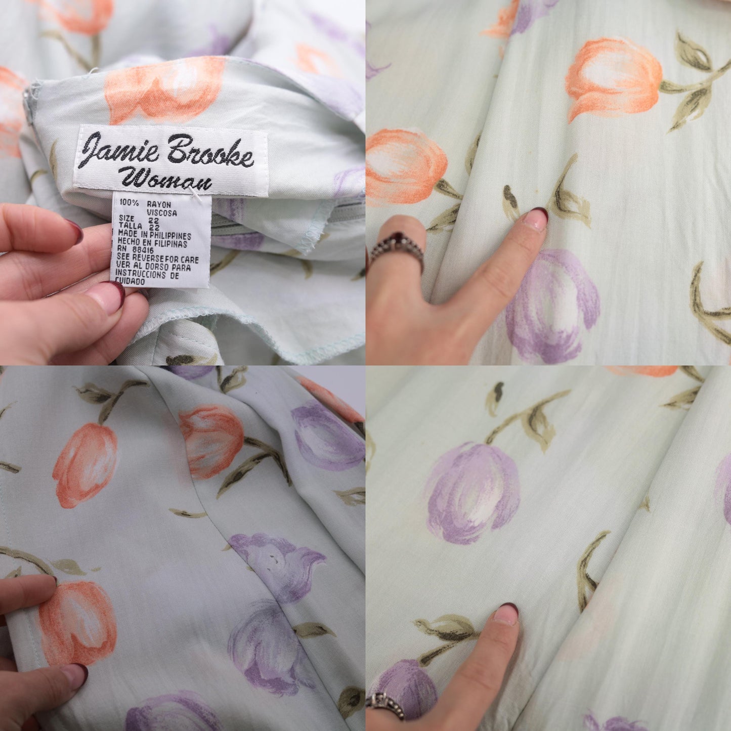 90s Jamie Brooke Floral Maxi Dress Green Button-Up Scoop Neck Short Sleeve XXL