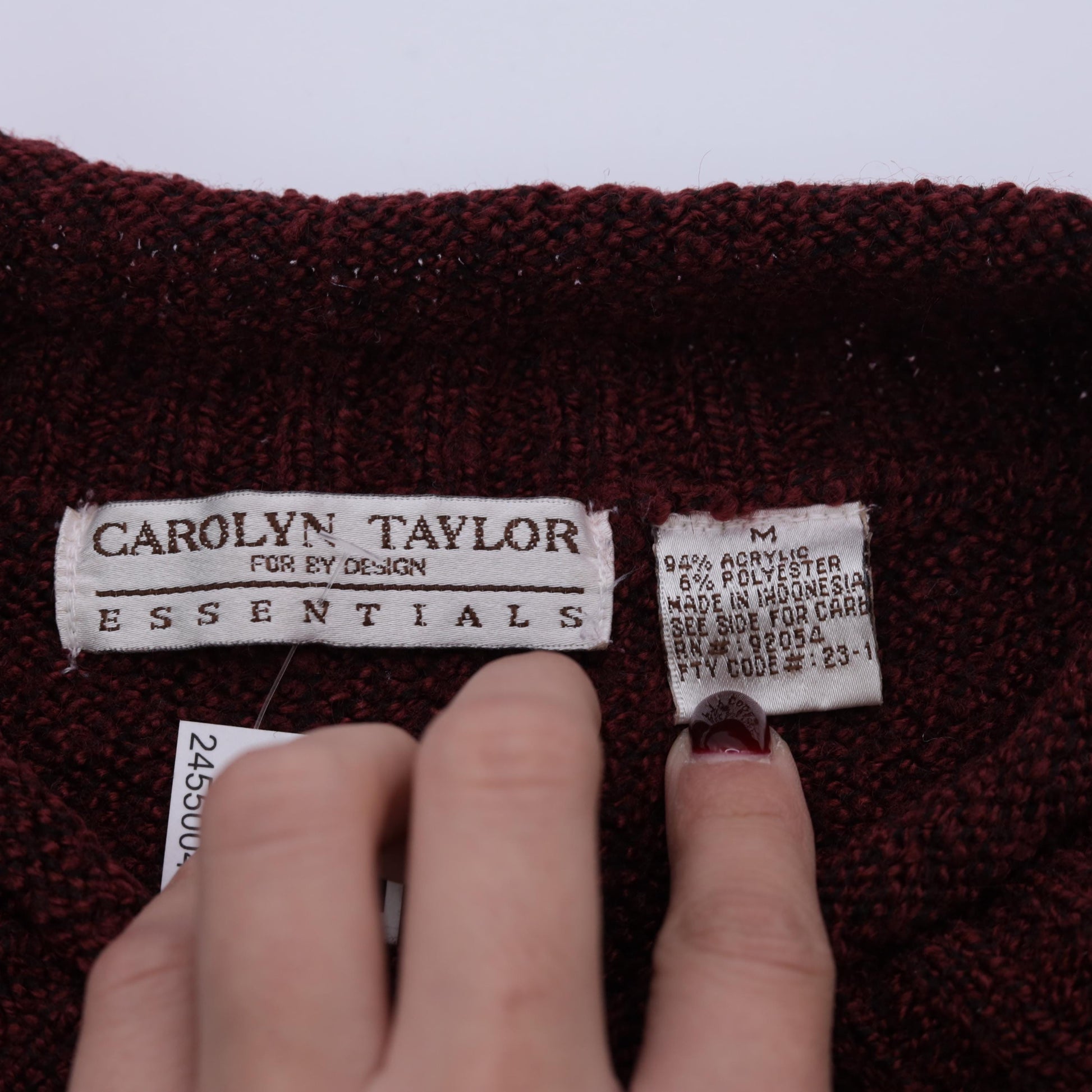 90s Burgundy V-Neck Knit Sweater Pullover Medium M