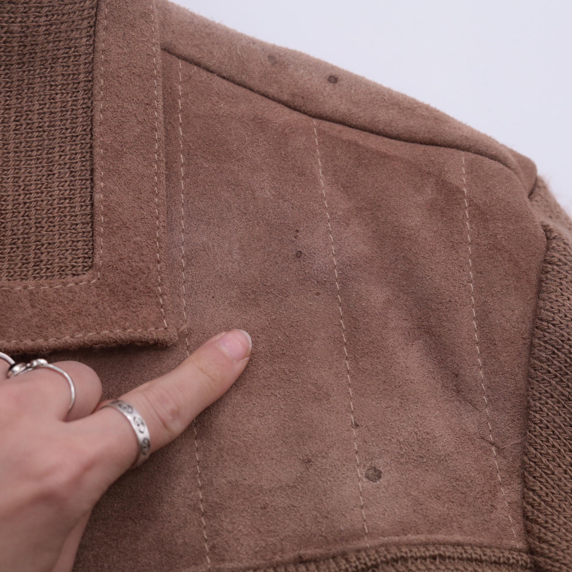 80s Repage Brown Suede Leather Bomber Jacket Striped Knit Medium