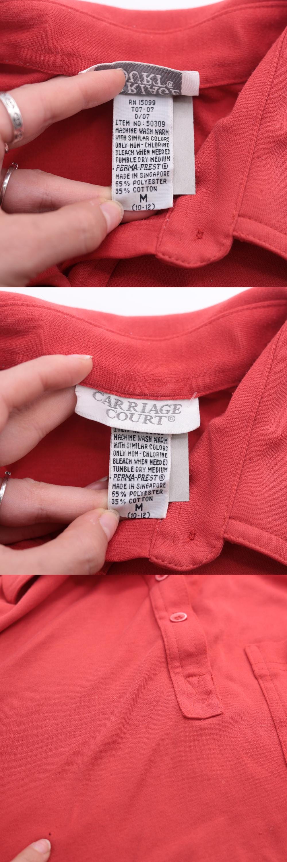 90s Red Polo Shirt Cropped Raw Hem Chest Pocket Medium M