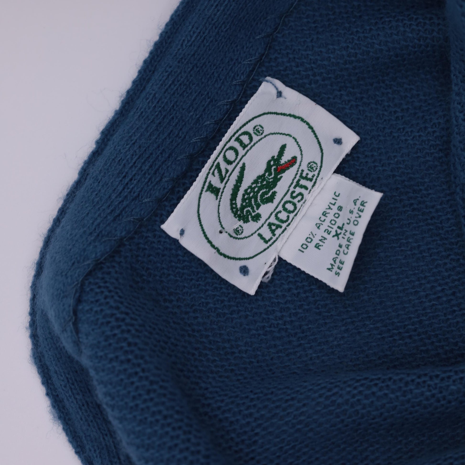 80s Izod Lacoste Blue Cardigan Sweater Crocodile Logo Knit Extra Large XL