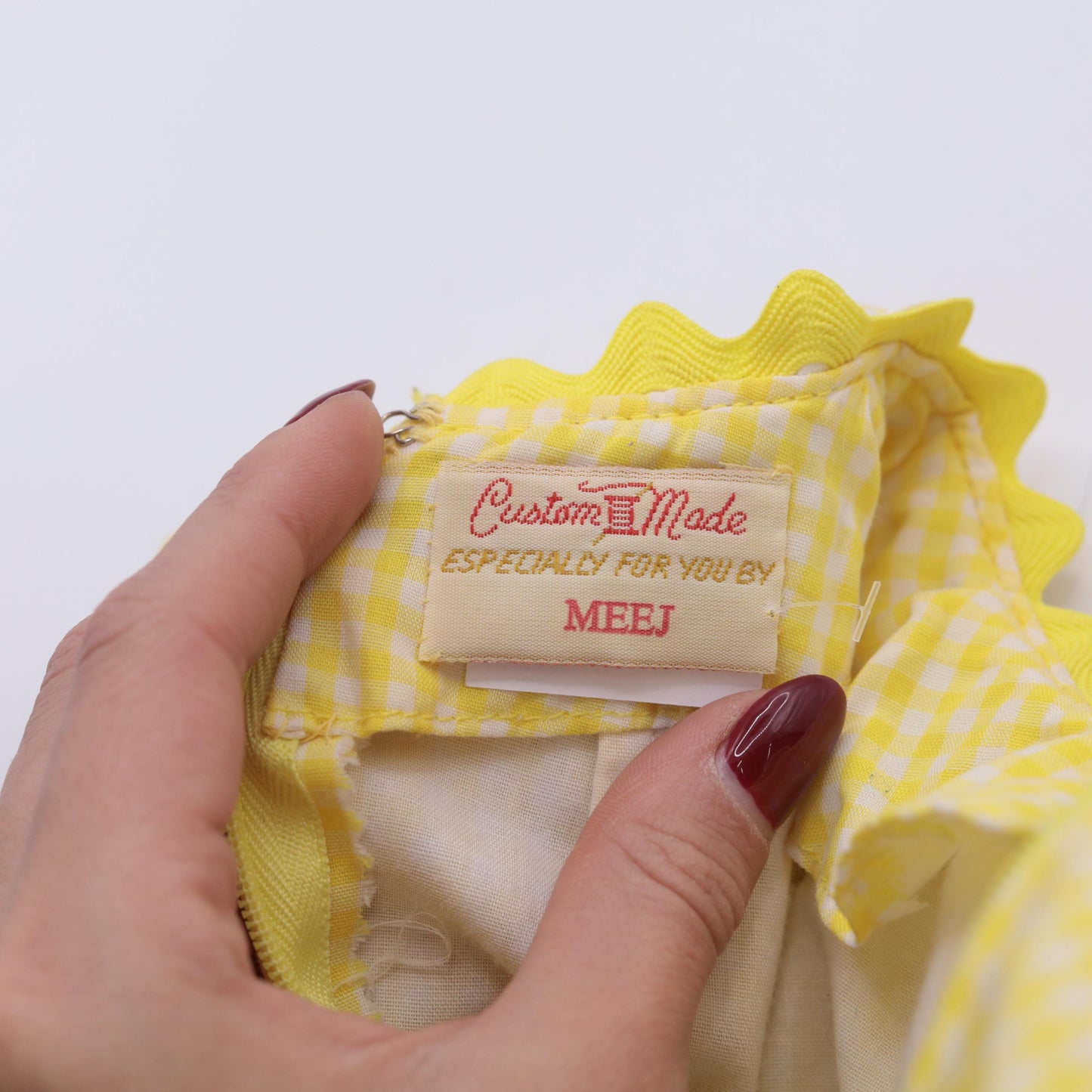 60s Yellow Gingham Sleeveless Dress Ric Rac Trim High Neck A-Line Knee Extra Small