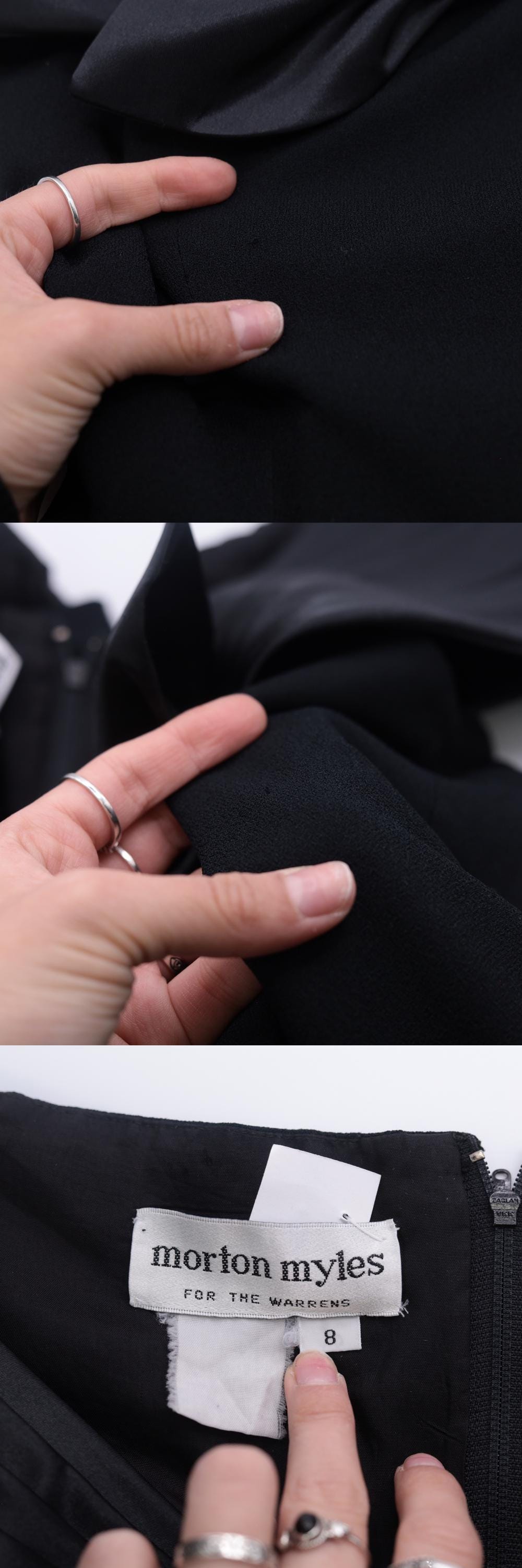 90s Black Off-Shoulder Bow Cocktail Dress Midi Sheath Medium 8