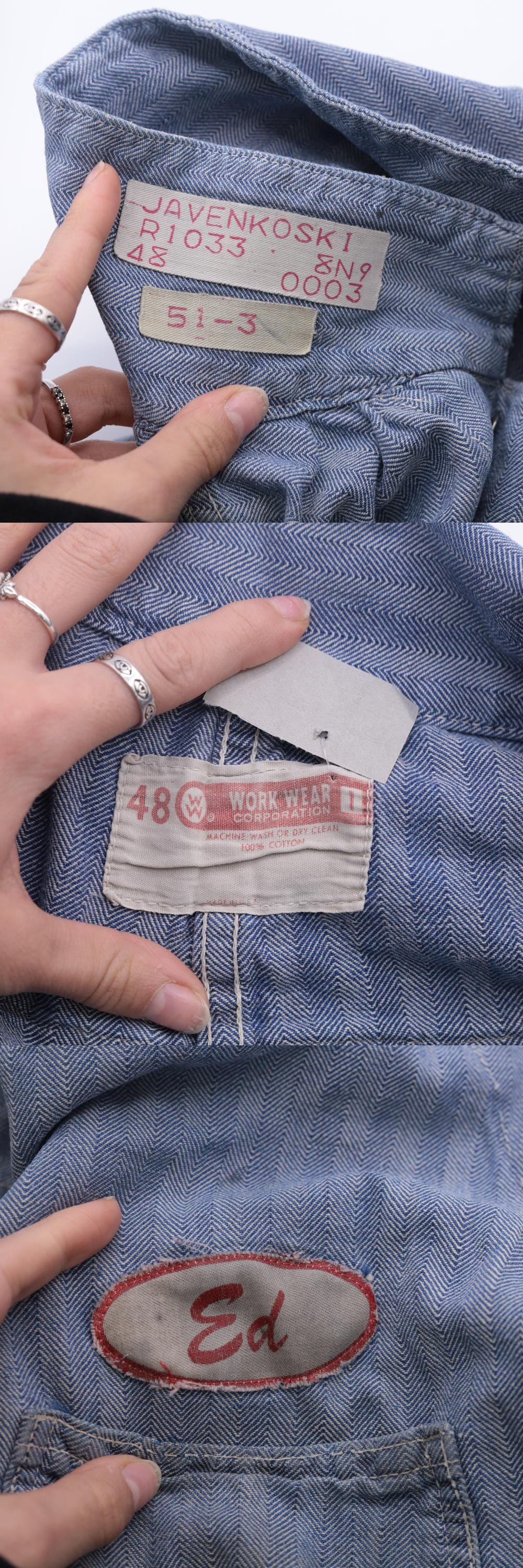 1960s WW Corporation Herringbone Denim Coveralls Workwear Distressed 48