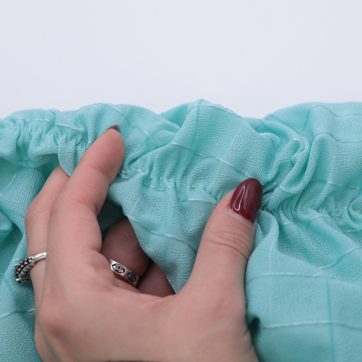 80s Seafoam Checkered Midi Dress Puff Sleeve Button-Up Ruffle Neckline Small