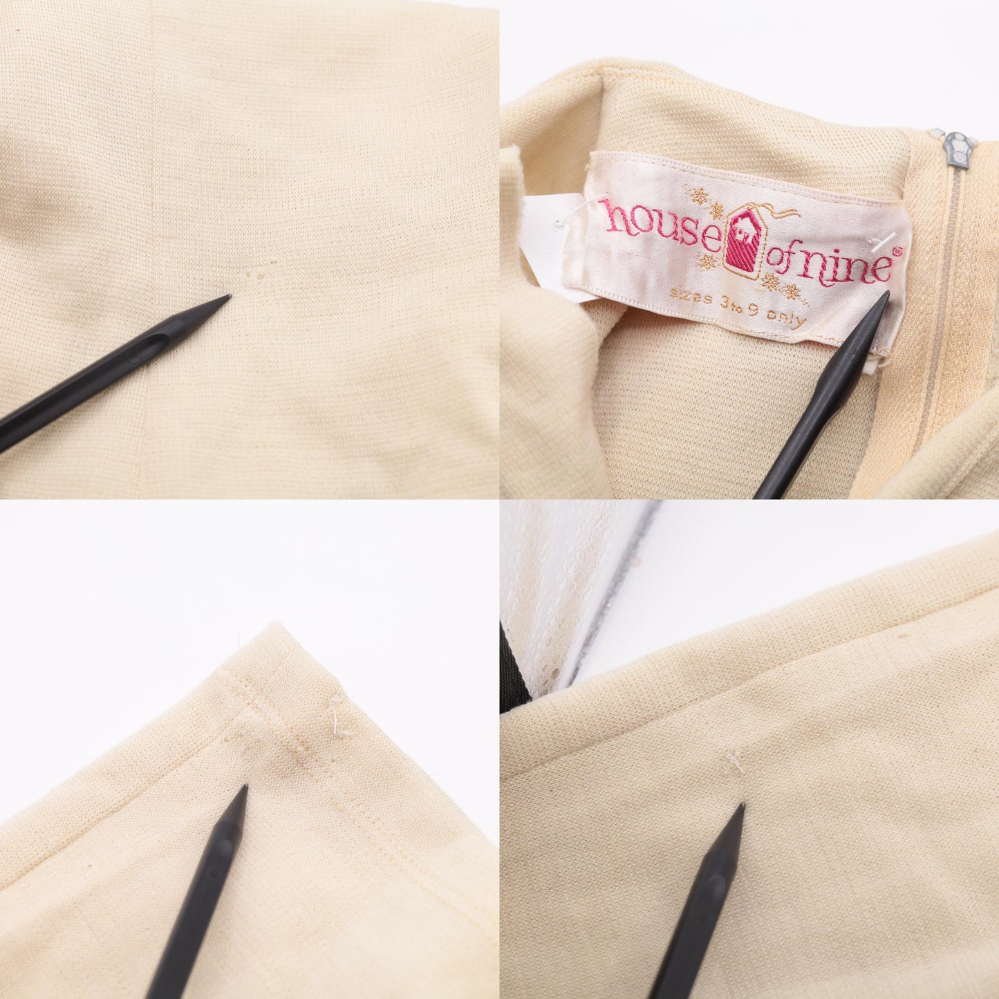60s Cream Wool Blend Mod Sheath Dress Keyhole Tie Neck Small