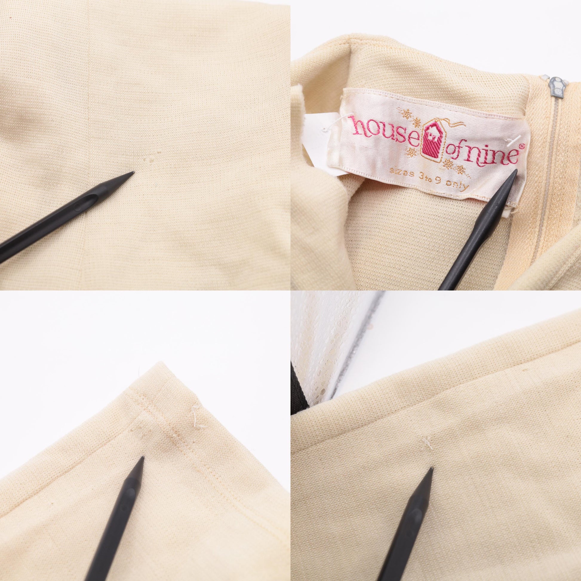 60s Cream Wool Blend Mod Sheath Dress Keyhole Tie Neck Small